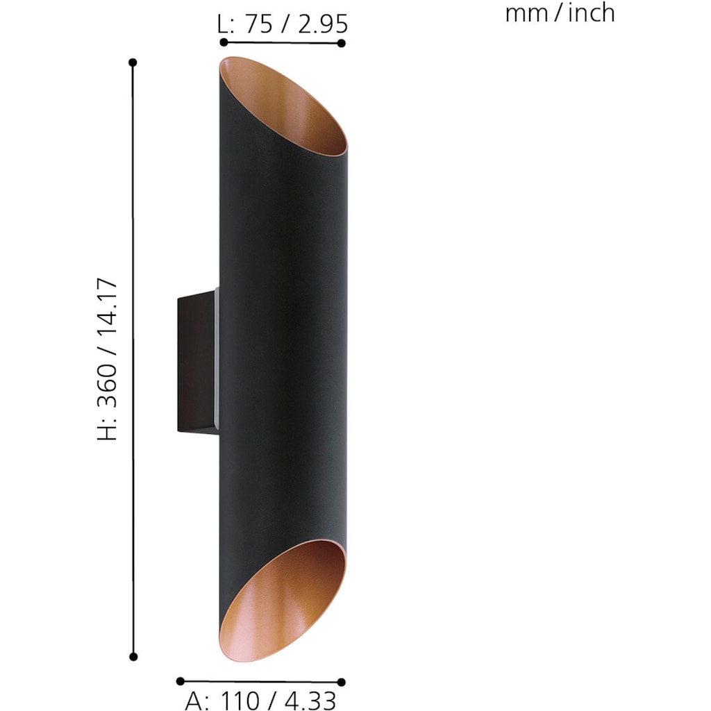 EGLO LED Außen-Wandleuchte »AGOLADA«, LED-Board, Warmweiß, schwarz, kupfer / L7,5 x H36 cm / inkl. 2 x LED-Platine (je 3,7W, 320lm, 3000K) / Außenlampe - IP44 spritzwassergeschützt - Wandlampe - Garten - Eingangsbereich - witterungsbeständig