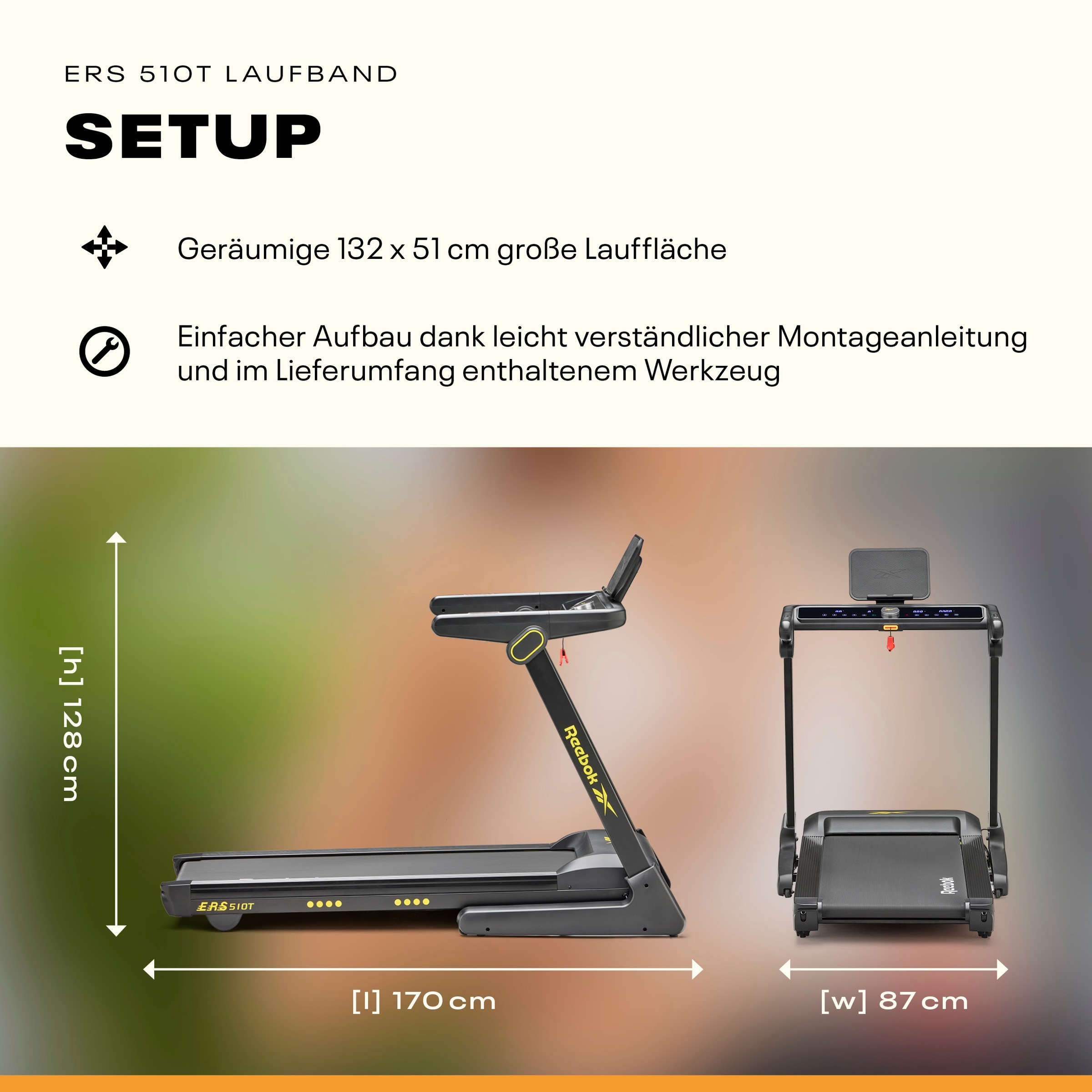 Reebok Laufband »Reebok ERS 510T Laufband – klappbar, 18 km/h« Suspension-Dämpfung, Soft-Drop-Klappsystem, 90% vormontiert