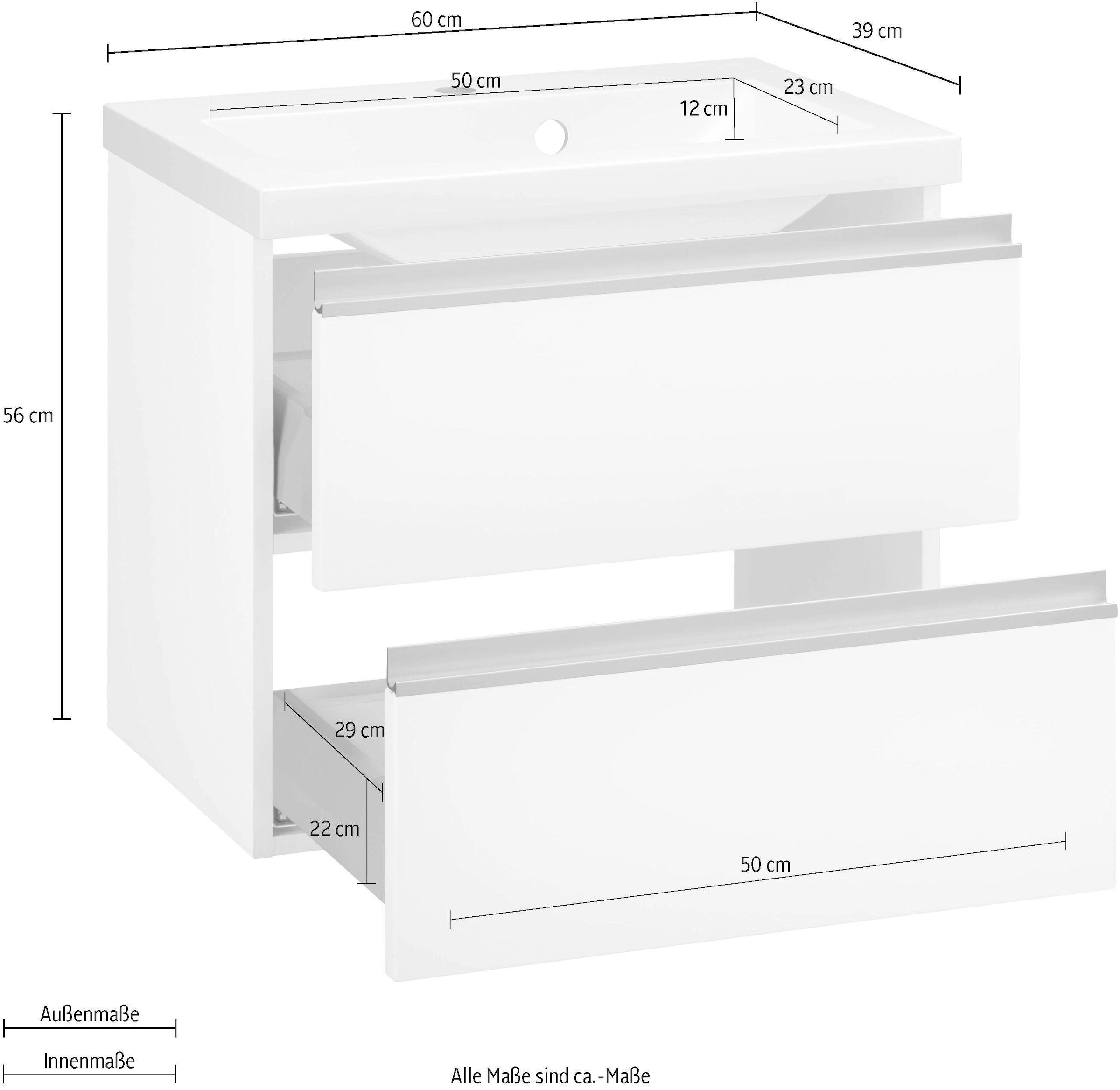 welltime Waschbeckenunterschrank »Ohio«, Badmöbel, Waschtisch inkl. Waschbecken, Breite 60 cm