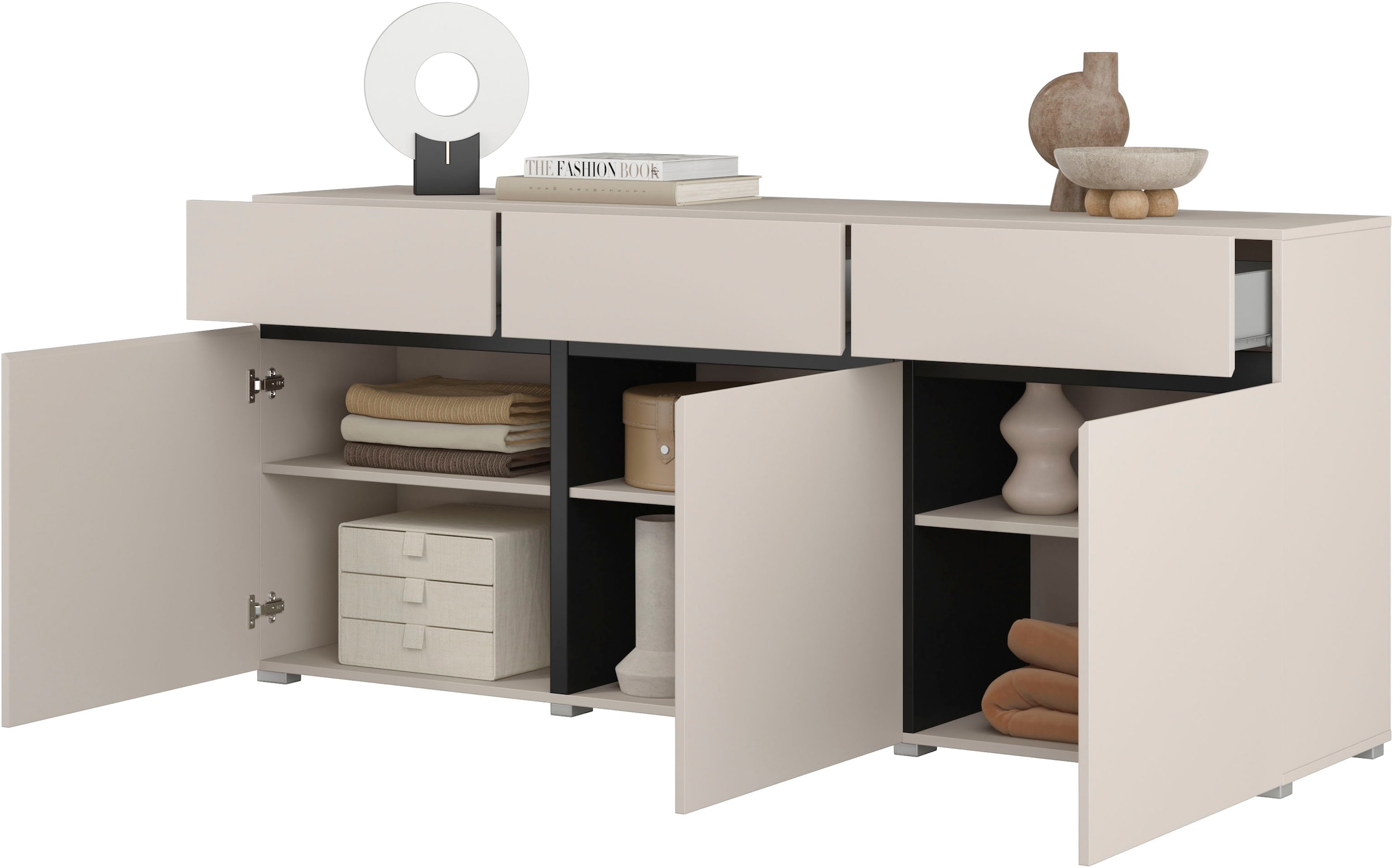 OTTO home Sideboard »Cross,Breite 180 cm, moderne grifflose Kommode,3 Türen/3 Schubkästen« Schubladenschrank mit viel Stauraum, Einlegeböden verstellbar