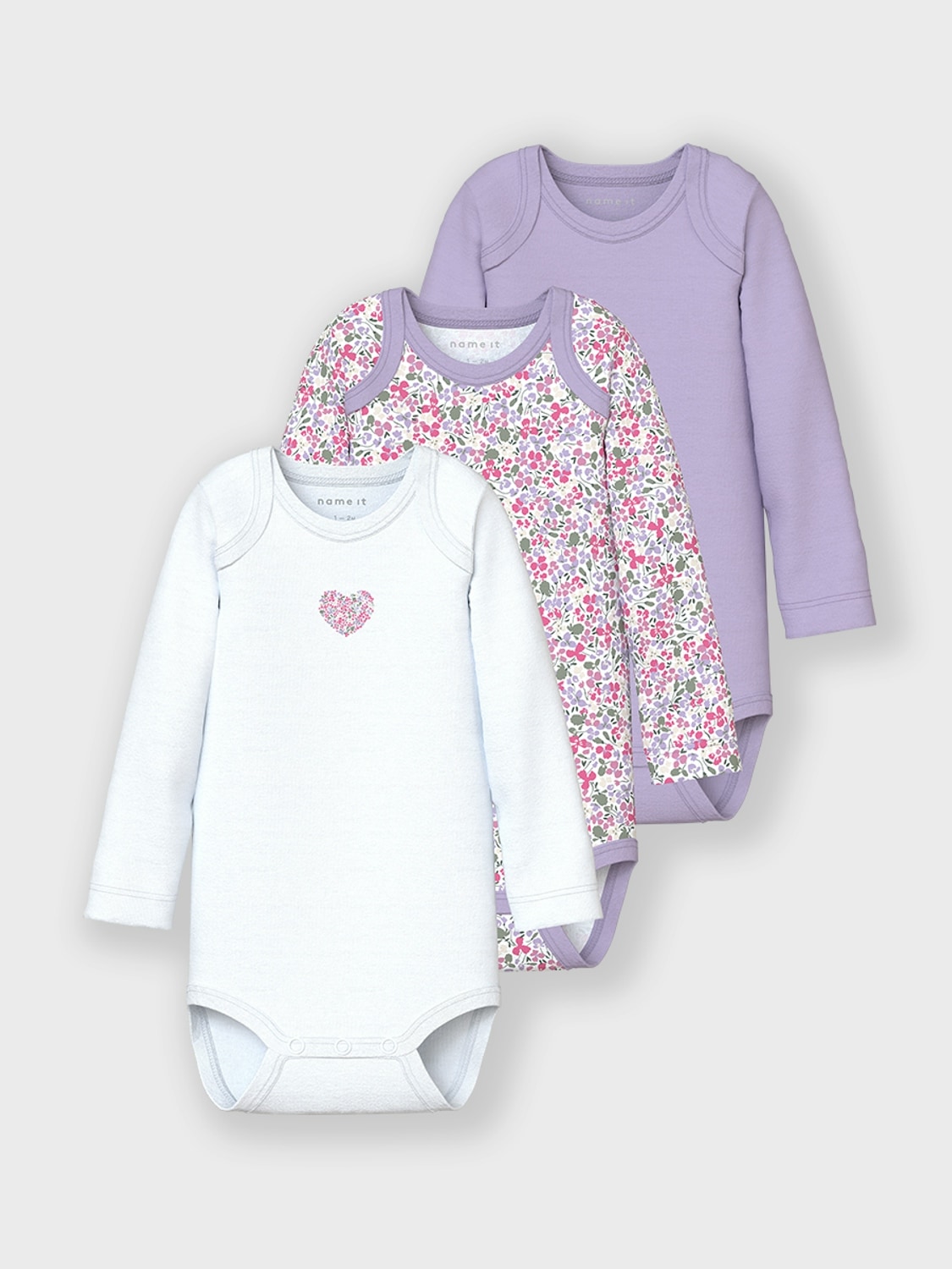 Name It Langarmbody »NBFBODY 3P LS LILAC PETIT FLOWER NOOS«