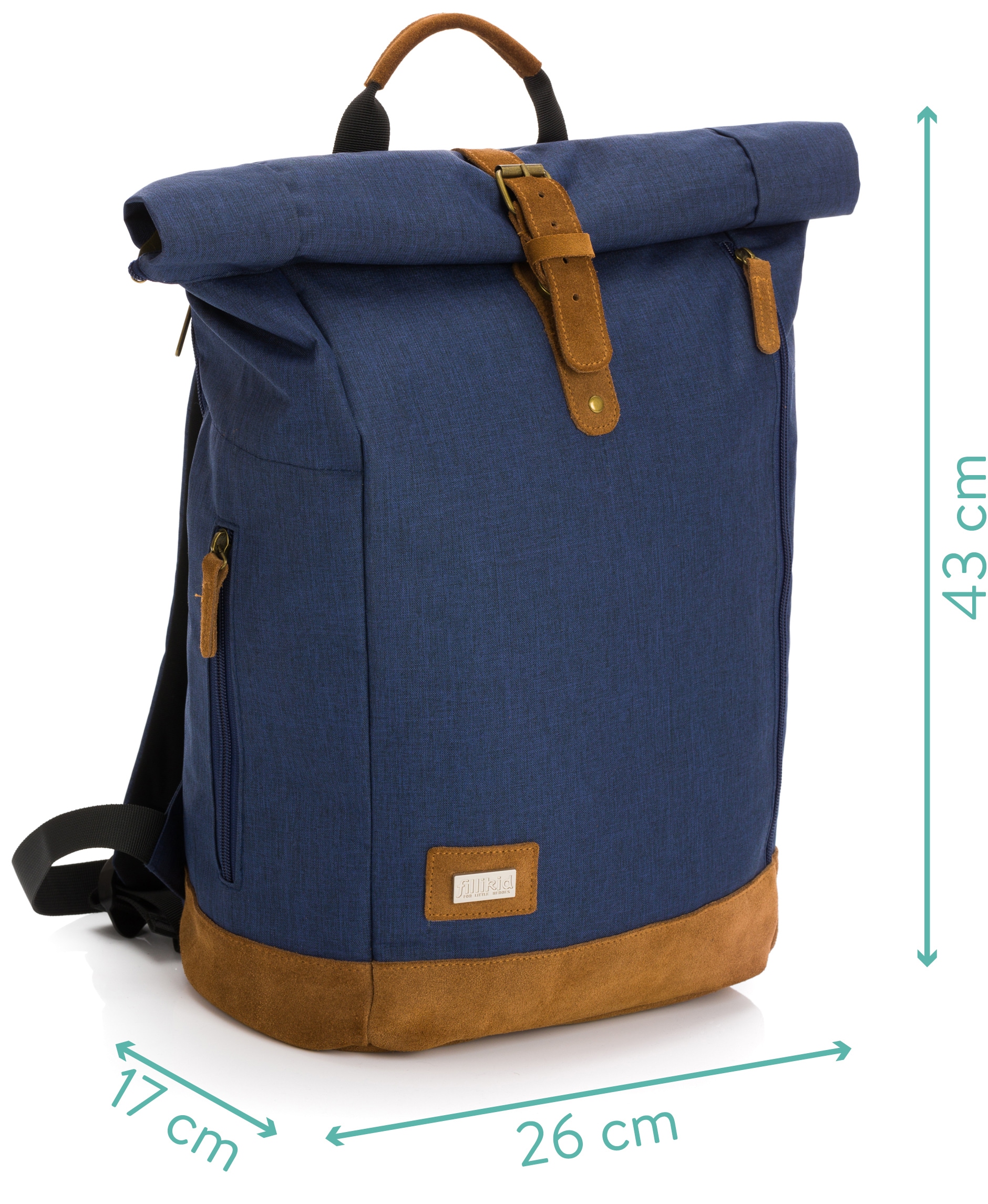 Fillikid Wickelrucksack »Rolltop Berlin, navy melange«, Reflektoren, inkl. Wickeltunterlage