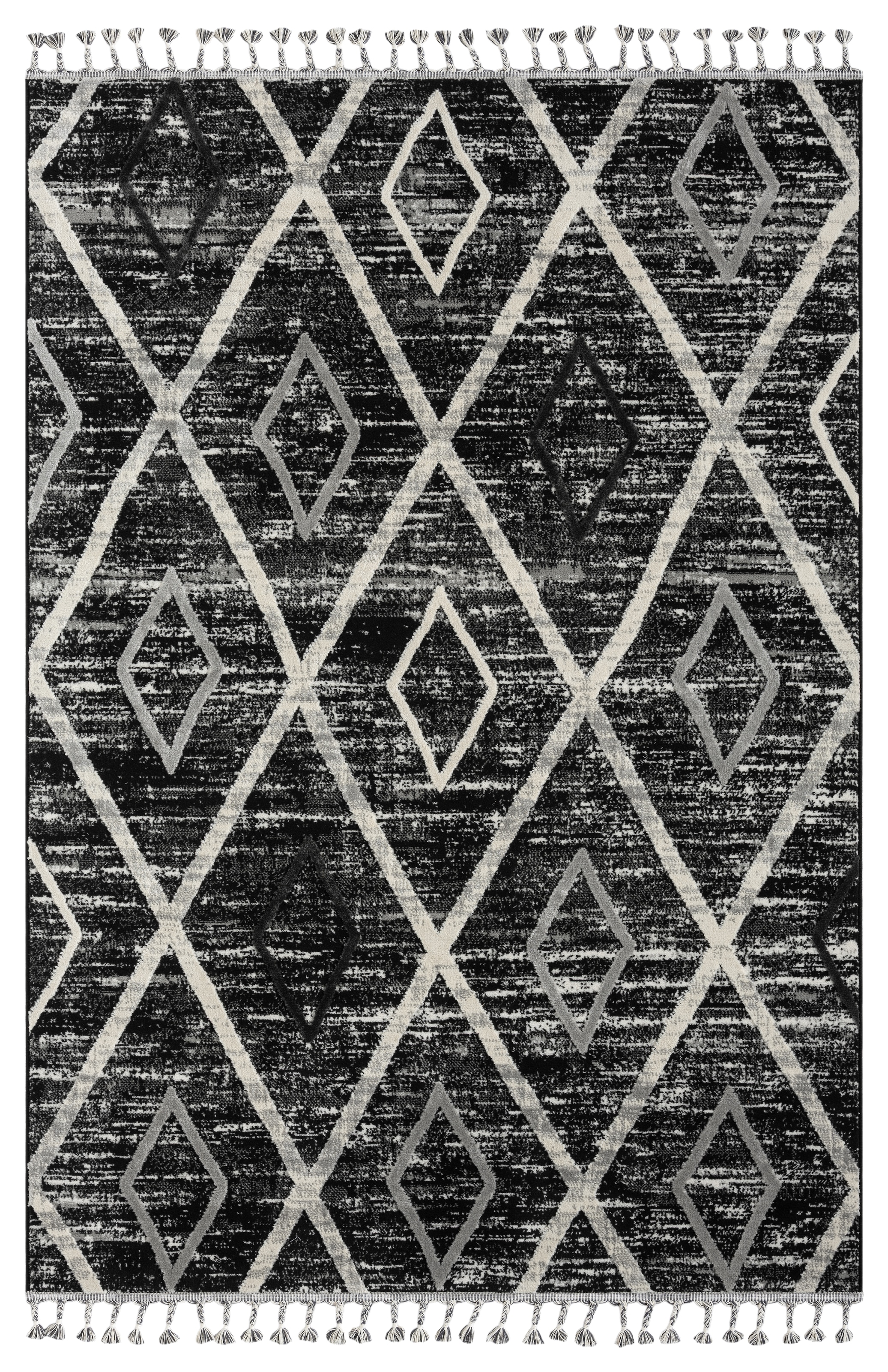 my home Teppich »Otilie« rechteckig 11 mm Höhe dichte Qualität, Woll-Look, Boho, mit Fransen und Rauten, Scandi