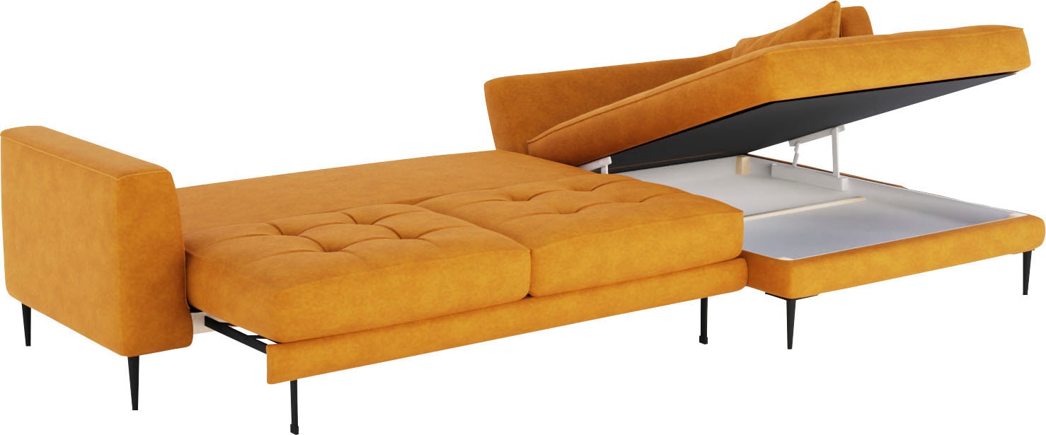 TRENDMANUFAKTUR Ecksofa »Luzi, wahlweise mit Schlaffunktion und Bettkasten, gemütlich, L-Form«, Designsofa mit Ottomane, Metallfüße schwarz, Breite 264 cm