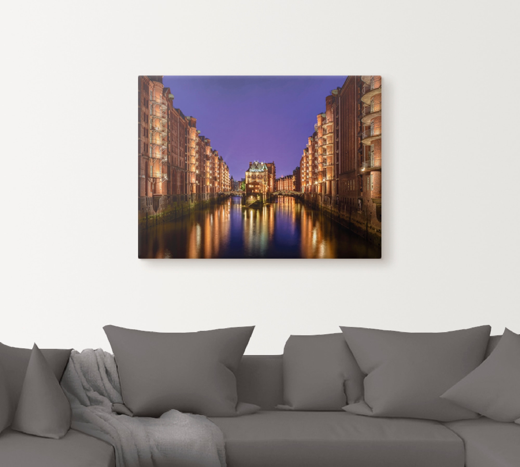 Artland Leinwandbild »Hamburg Speicherstadt bei Nacht«, Gebäude, (1 St.), auf Keilrahmen gespannt