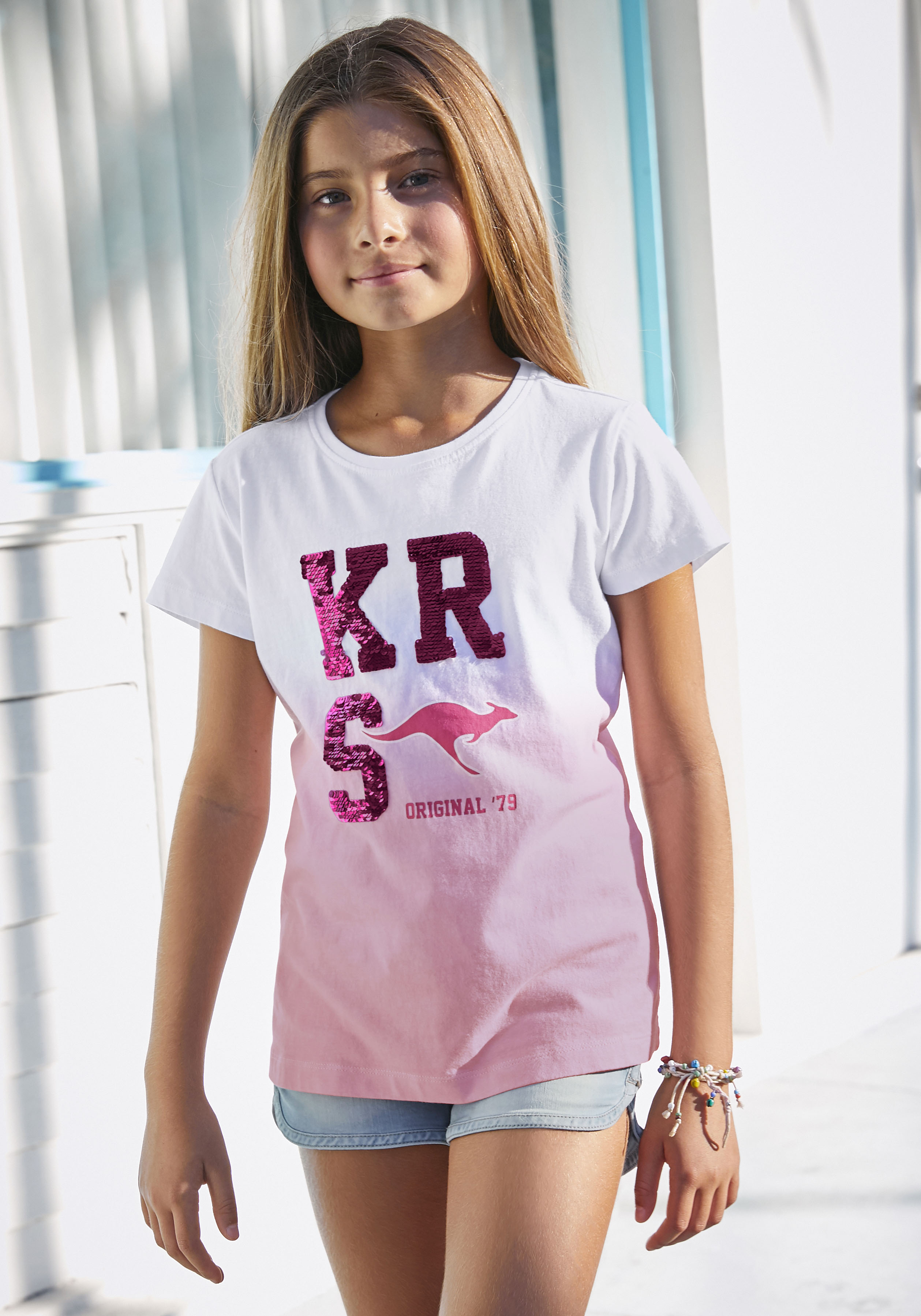 T-Shirt, Im Farbverlauf mit Wendepailletten