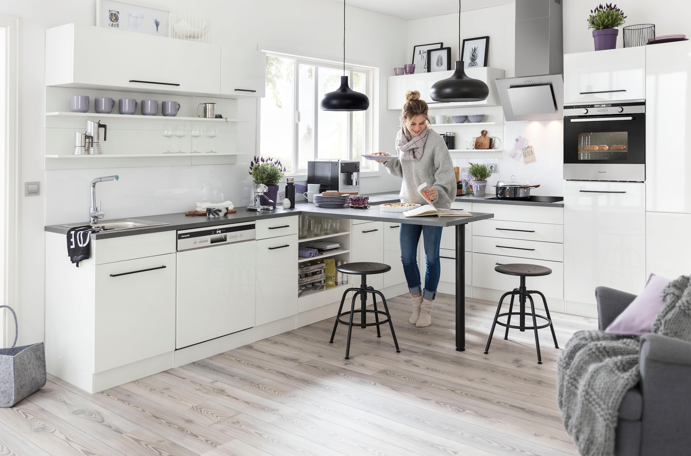 KOCHSTATION Klapphängeschrank »KS-Tulsa«, 100 cm breit, mit 1 Klappe, schwarzer Metallgriff, MDF Front