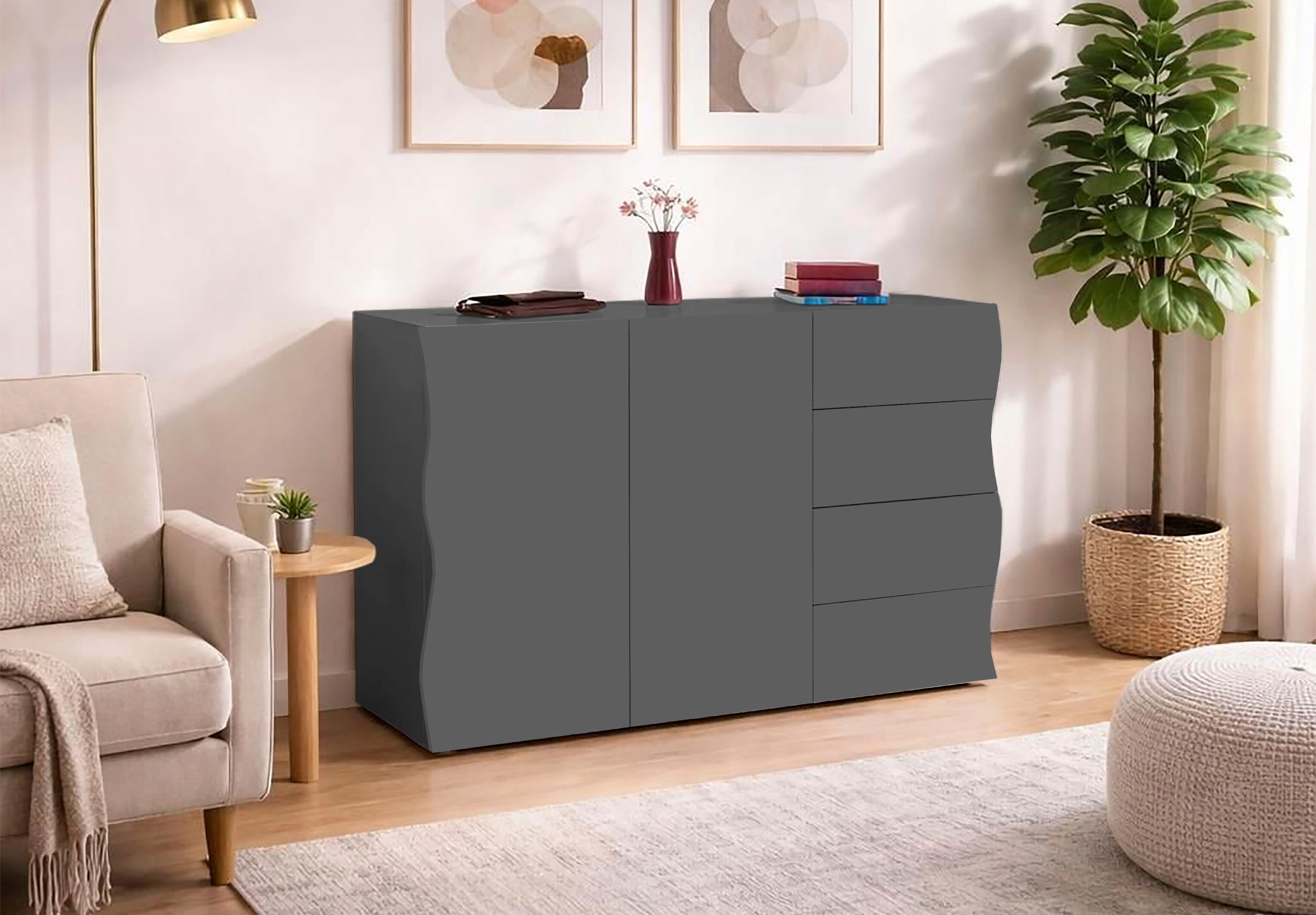 Home affaire Sideboard »Onda Aufbewahrungsschrank, Sideboard, mit 2 Türen, 4 Schubladen«