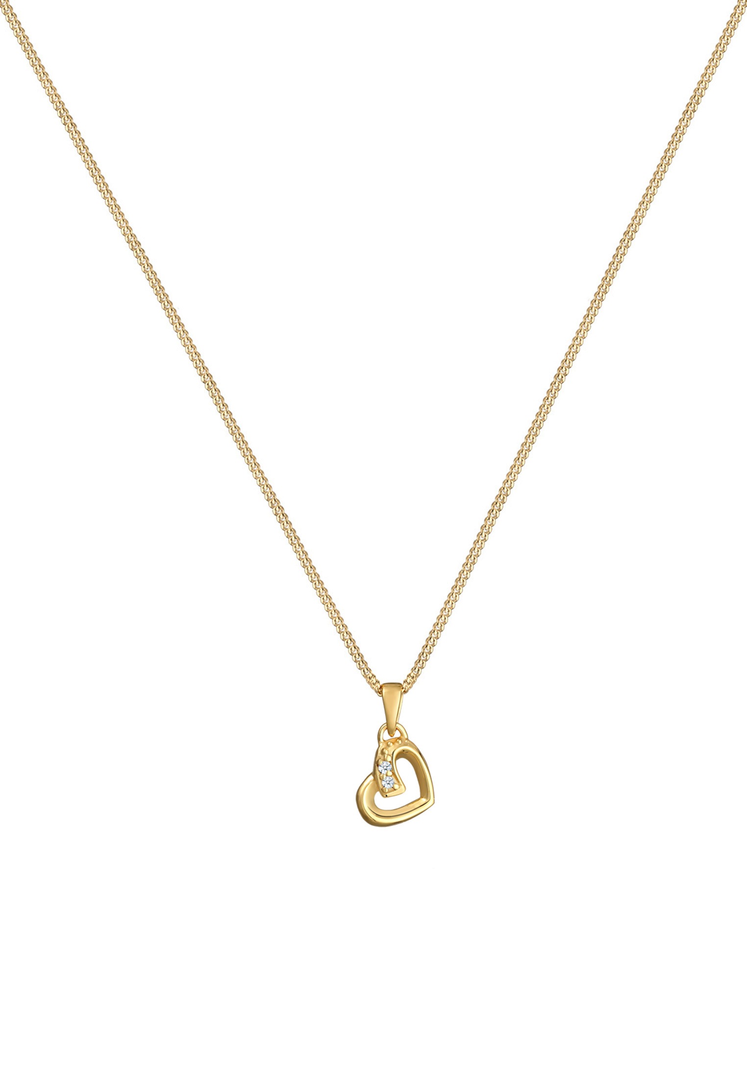 Elli DIAMONDS Silberkette »Halskette Herz Diamant Brillantschliff (0.01 ct) 585 Gelbgold«
