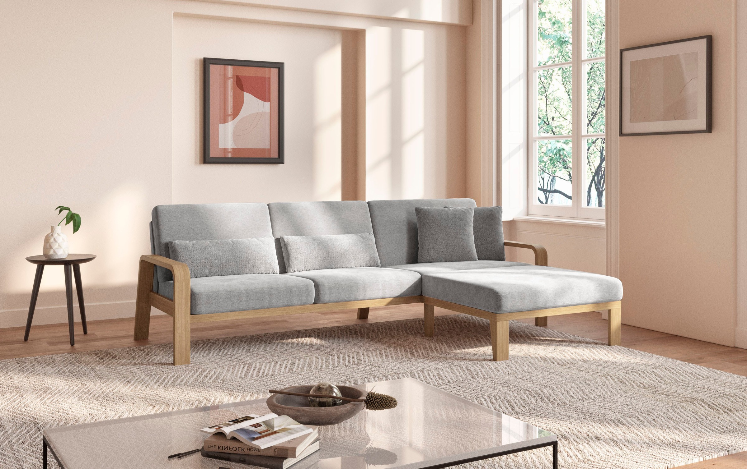 sit&more Ecksofa »Kolding L-Form«, Armlehnen aus Buchenholz in natur, verschiedene Bezüge und Farben
