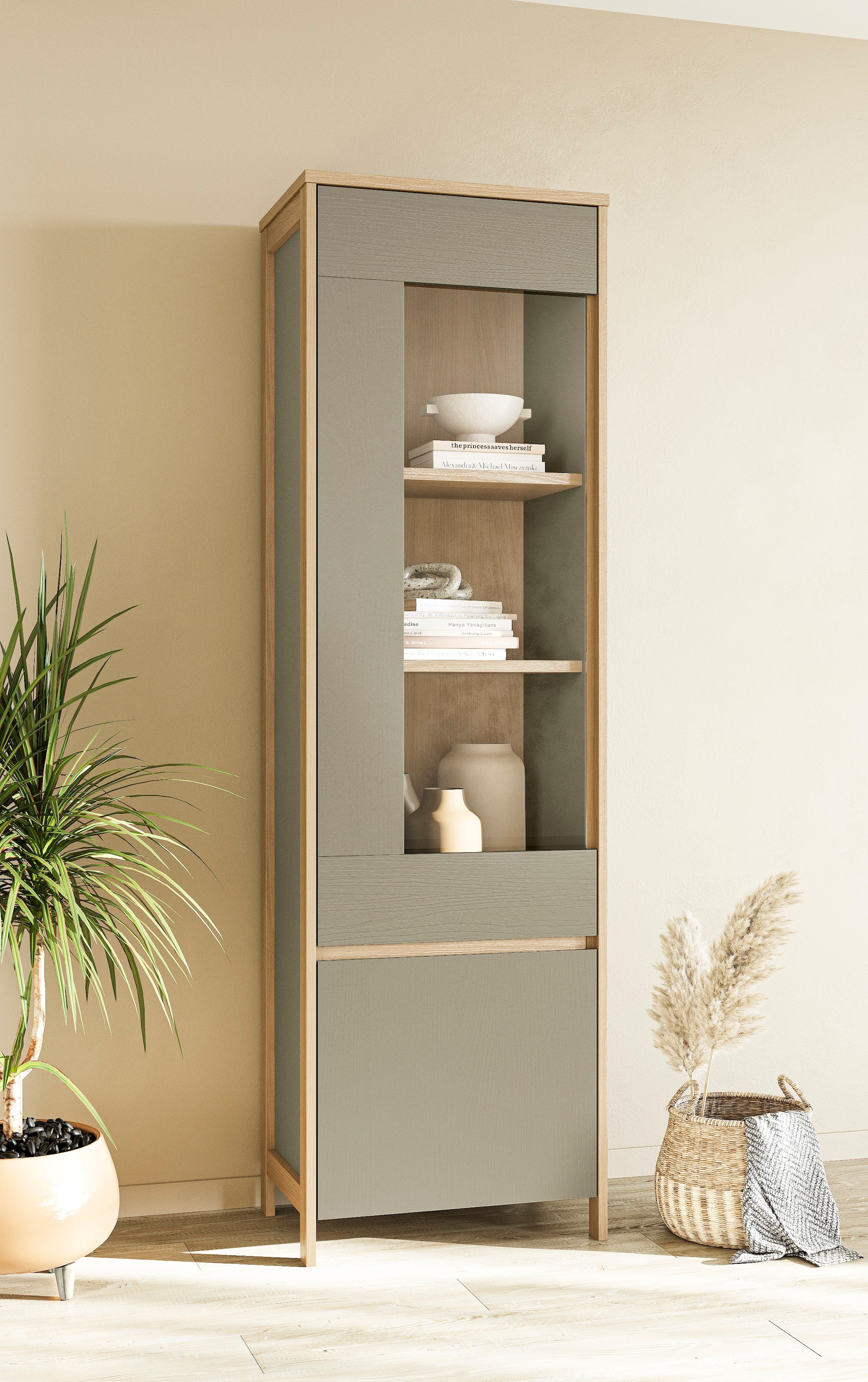 Home affaire Vitrine »Stranda, Hochschrank im Scandi-Style, moderne Glasvitrine« Rahmenoptik, ausreichend Stauraum, vielseitig einsetzbar, 58 cm breit