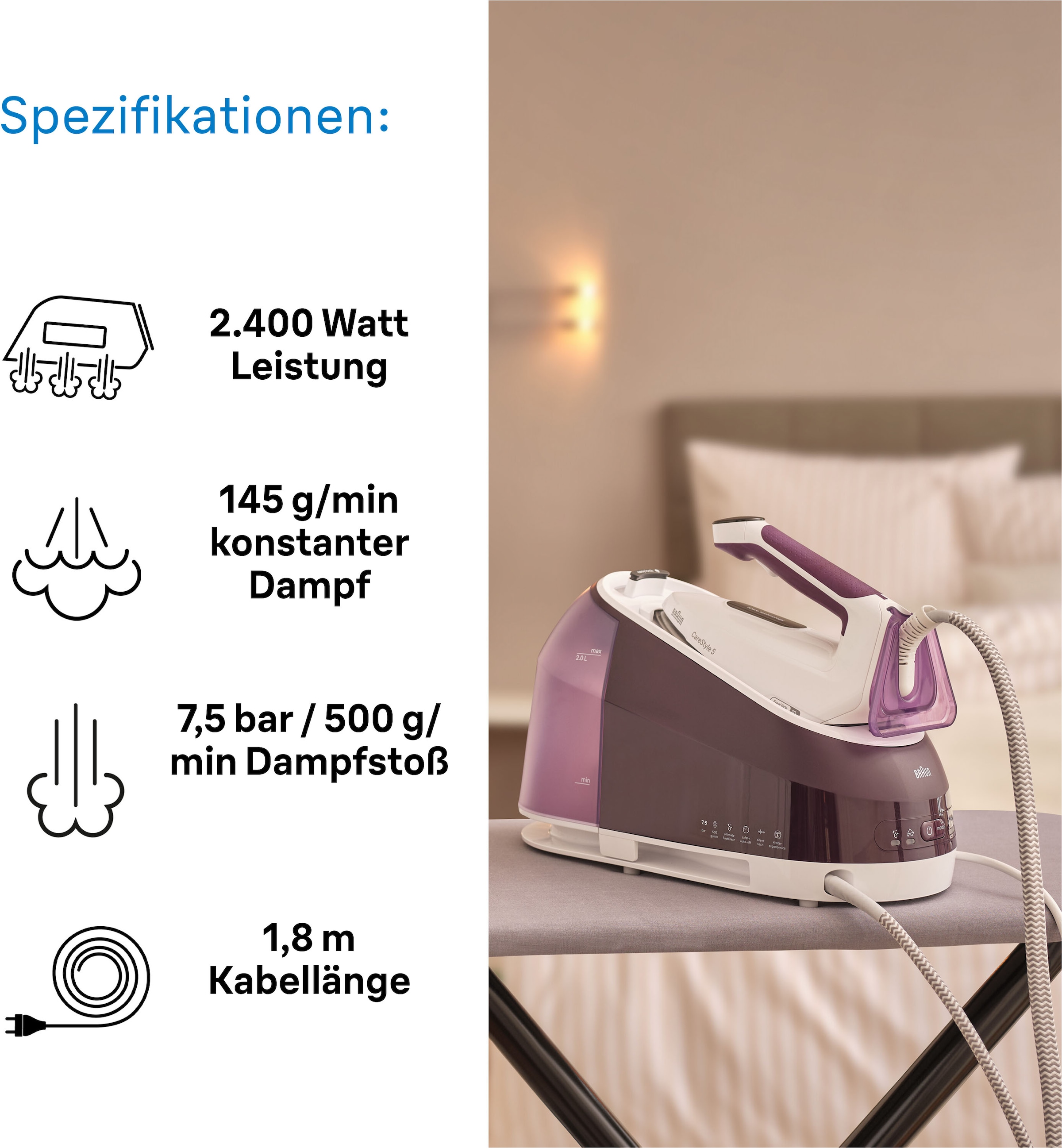 Braun Dampfbügelstation »CareStyle 5 IS 5247 VI«, weiß/violett