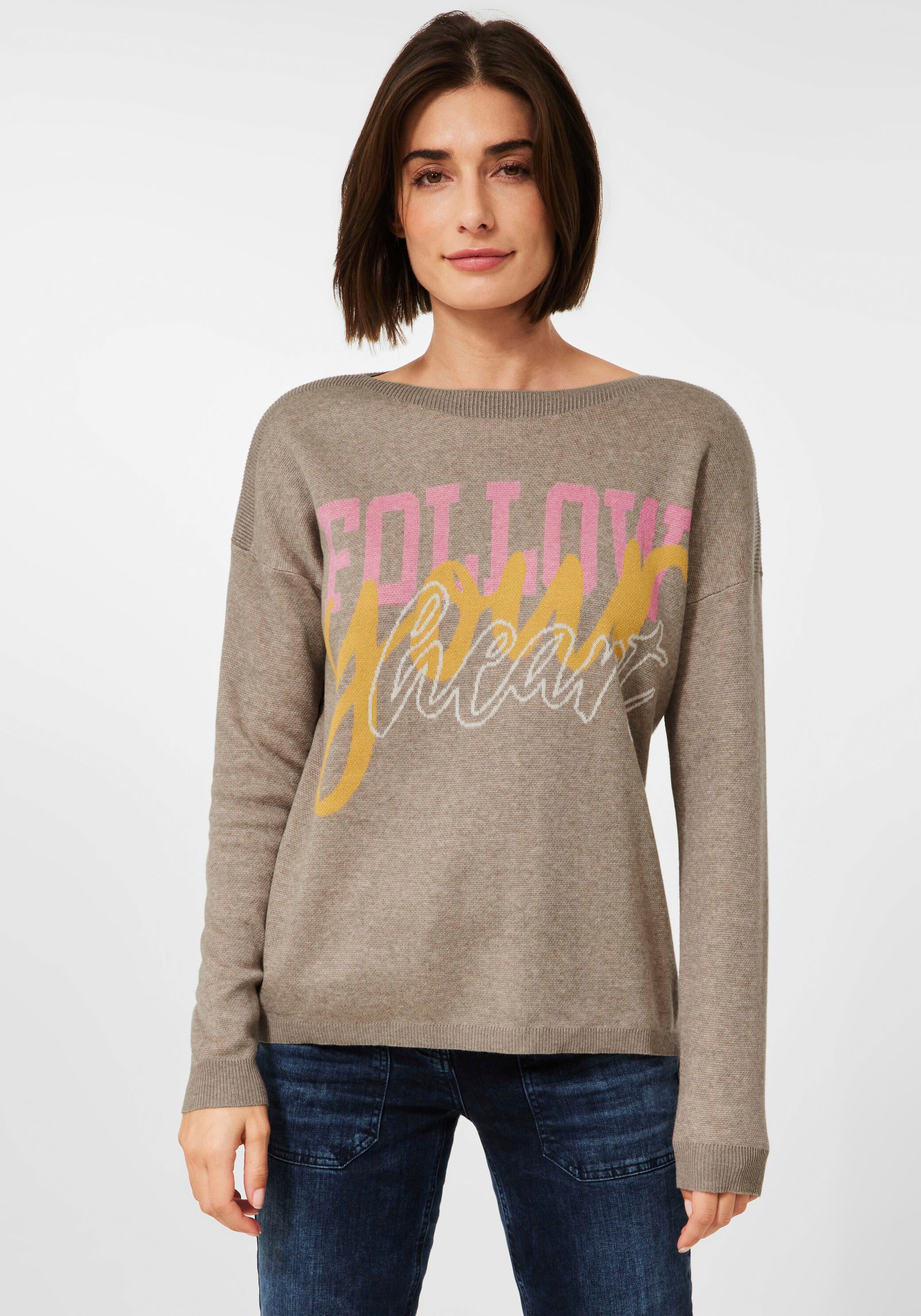 Cecil Jacquardpullover mit farbenfrohem Wordprinting