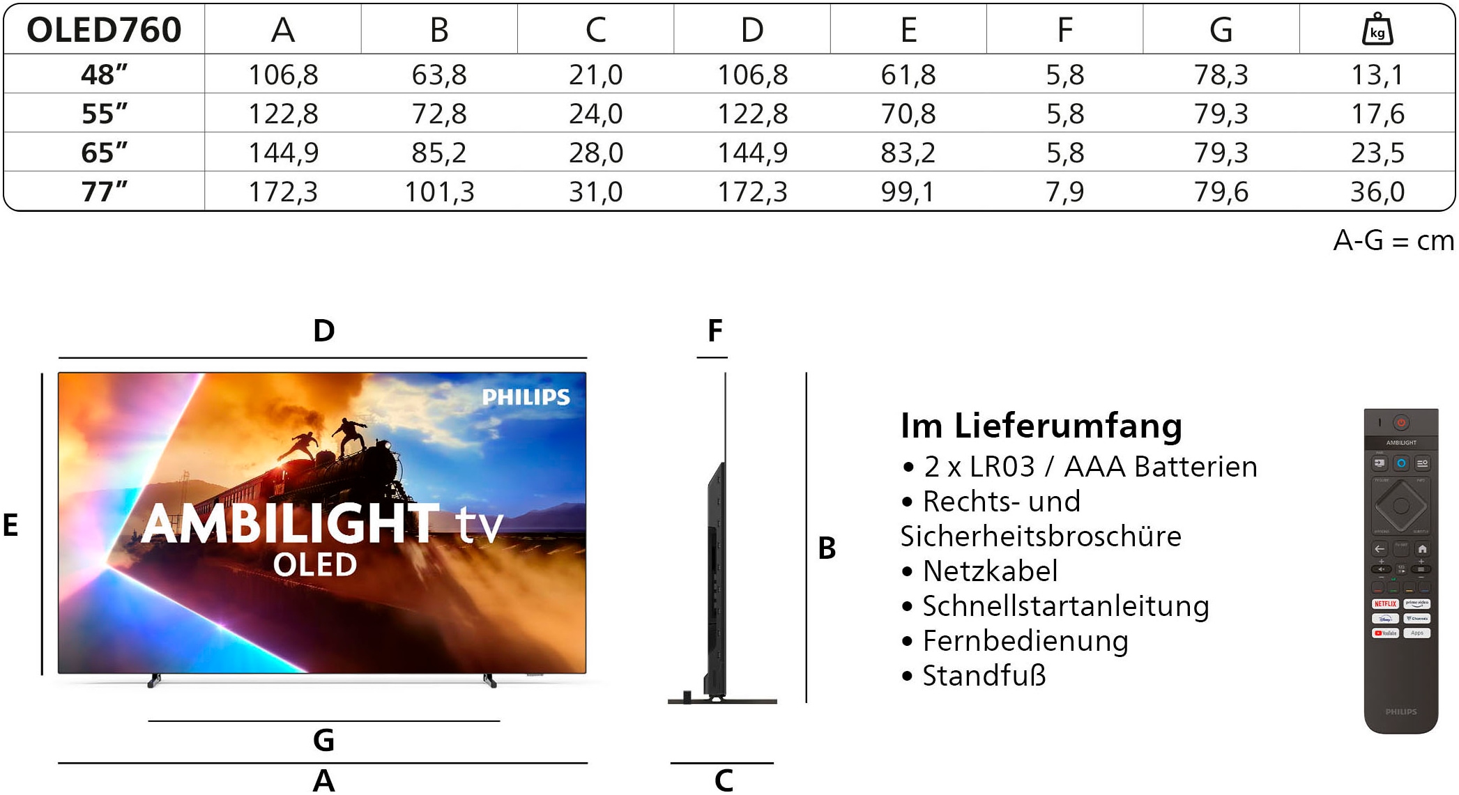 Philips OLED-Fernseher »77OLED760/12«, 4K Ultra HD, Smart-TV
