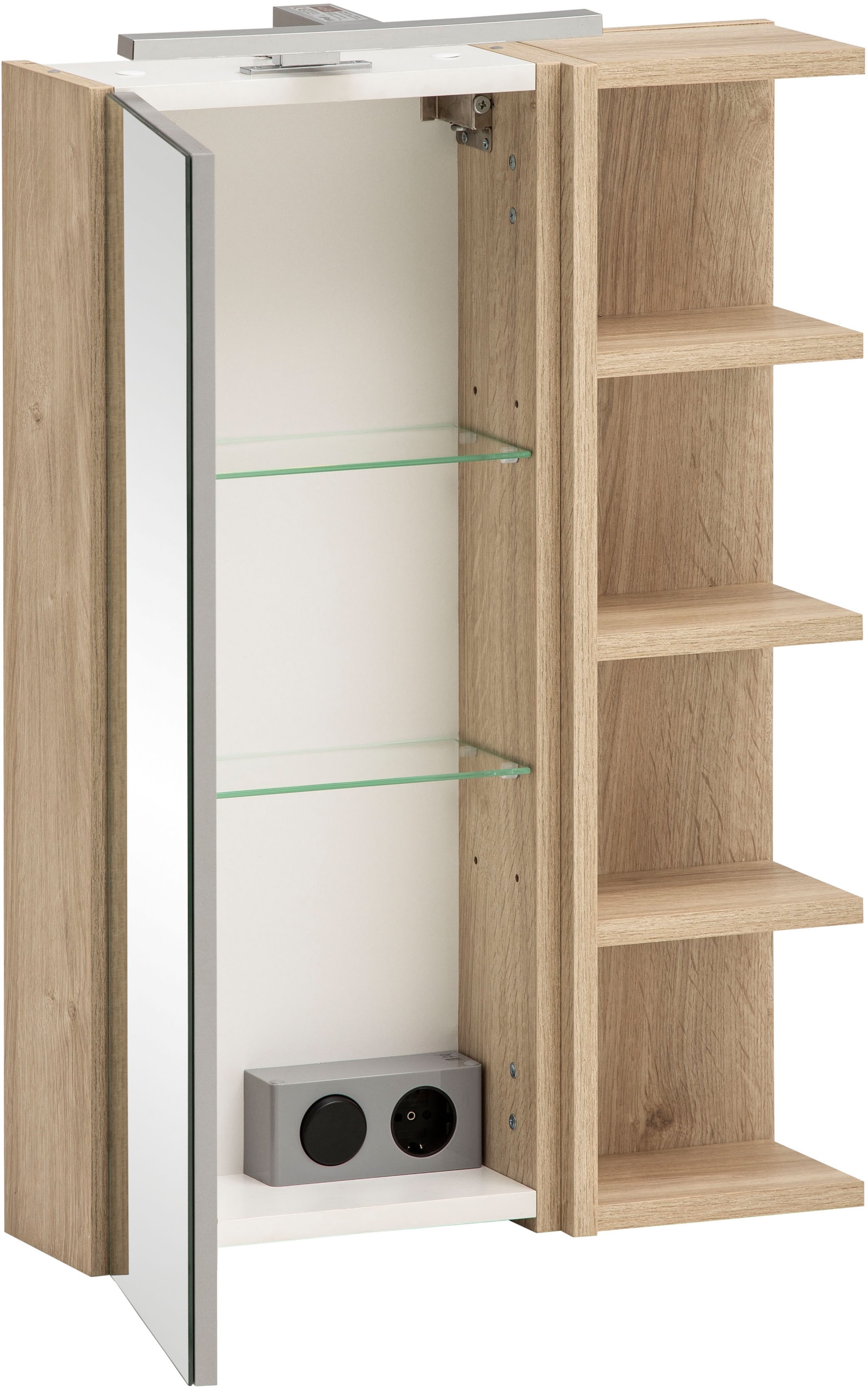 Schildmeyer Spiegelschrank »Mads Spiegelschrank, Breite 49,7 cm«, (1 St.), Inkl. Schalter-/ Steckdosenkombination hinter der Tür