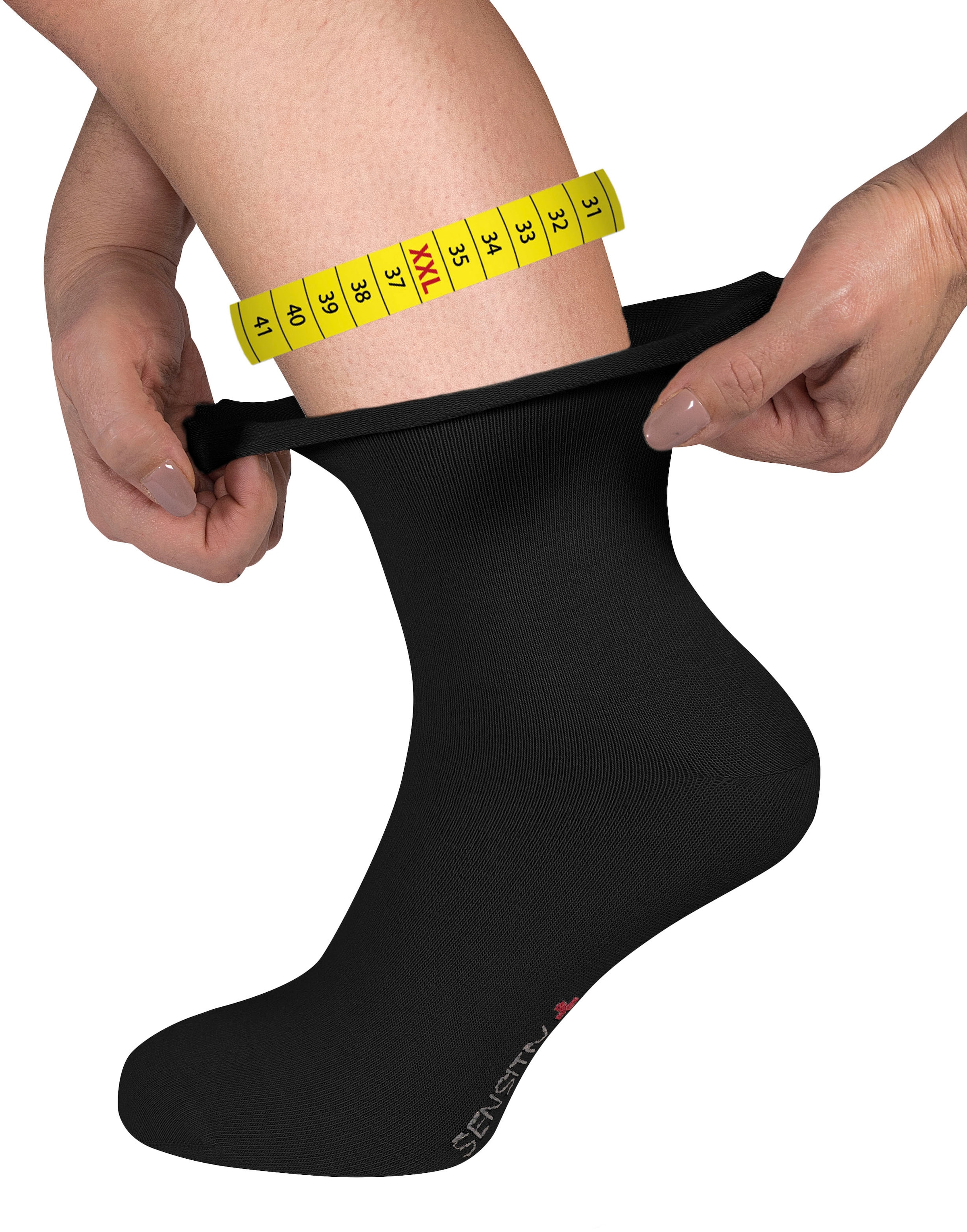 Fußgut Gesundheitssocken »"Sensitiv Elegant Socken" feine Strickung, druckfreier Rollbund«, (1 Paar), keine Druckstellen, da extrem dehnbar, venenfreundlich, antibakteriell