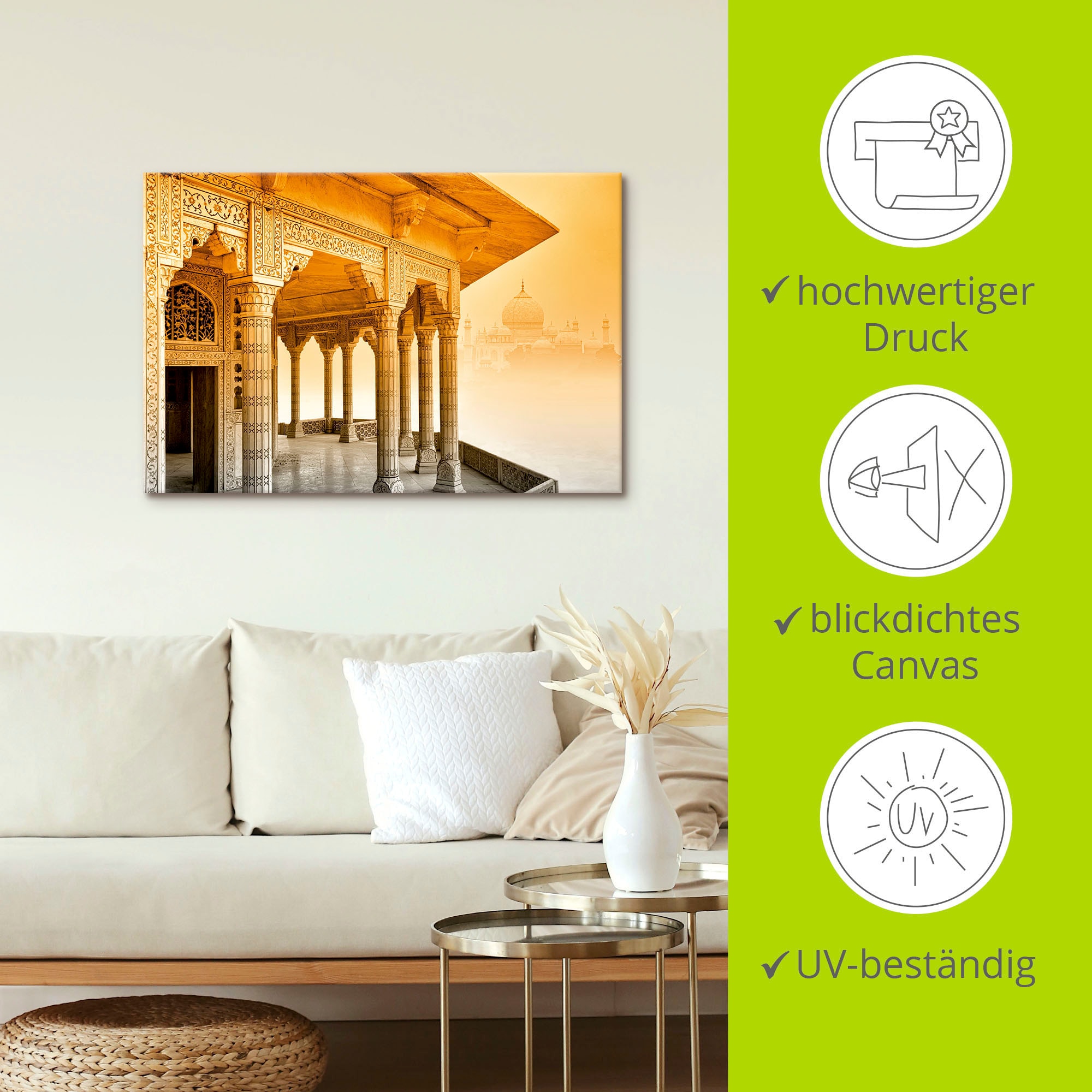 Artland Wandbild »Fort Agra mit Taj Mahal«, Gebäude, (1 St.), als Leinwandbild, Wandaufkleber in verschied. Größen