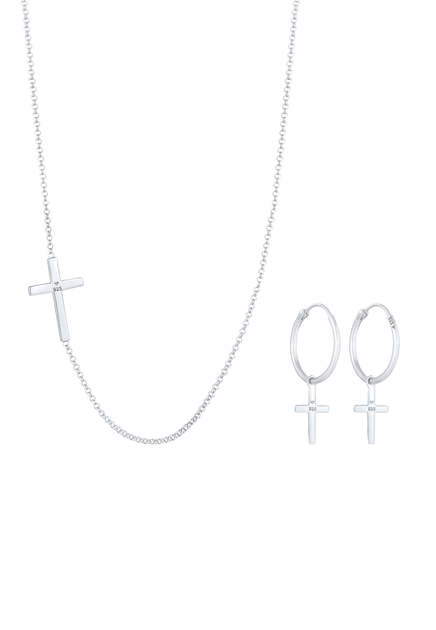 Elli Ohrring und Ketten Set »Schmuckset Kette Creolen Ohrringe Kreuz Religion 925 Silber« ()