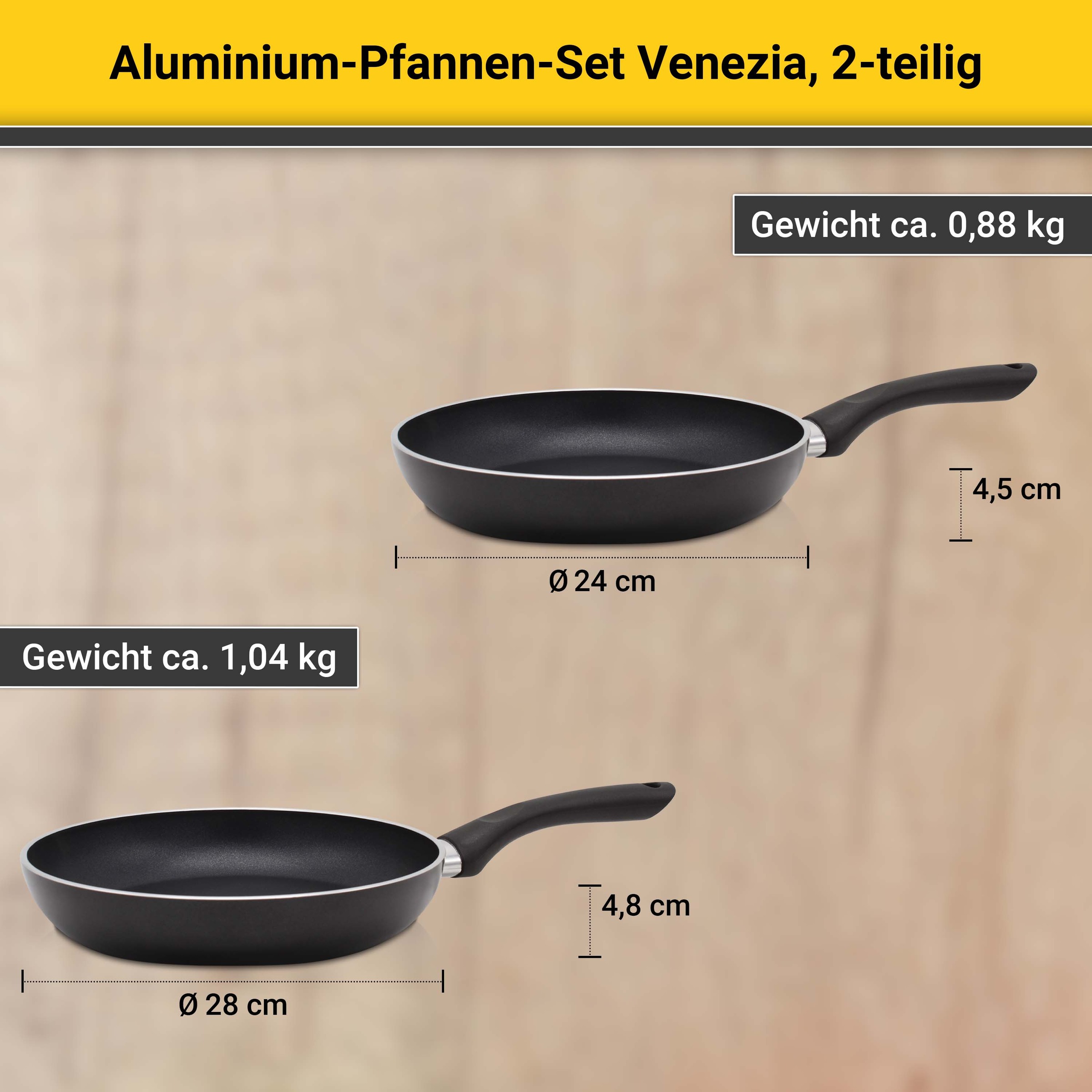 Krüger Pfannen-Set »Venezia« Aluminium Set, 2 Stk. tlg. Ø 24/28 cm, Induktion