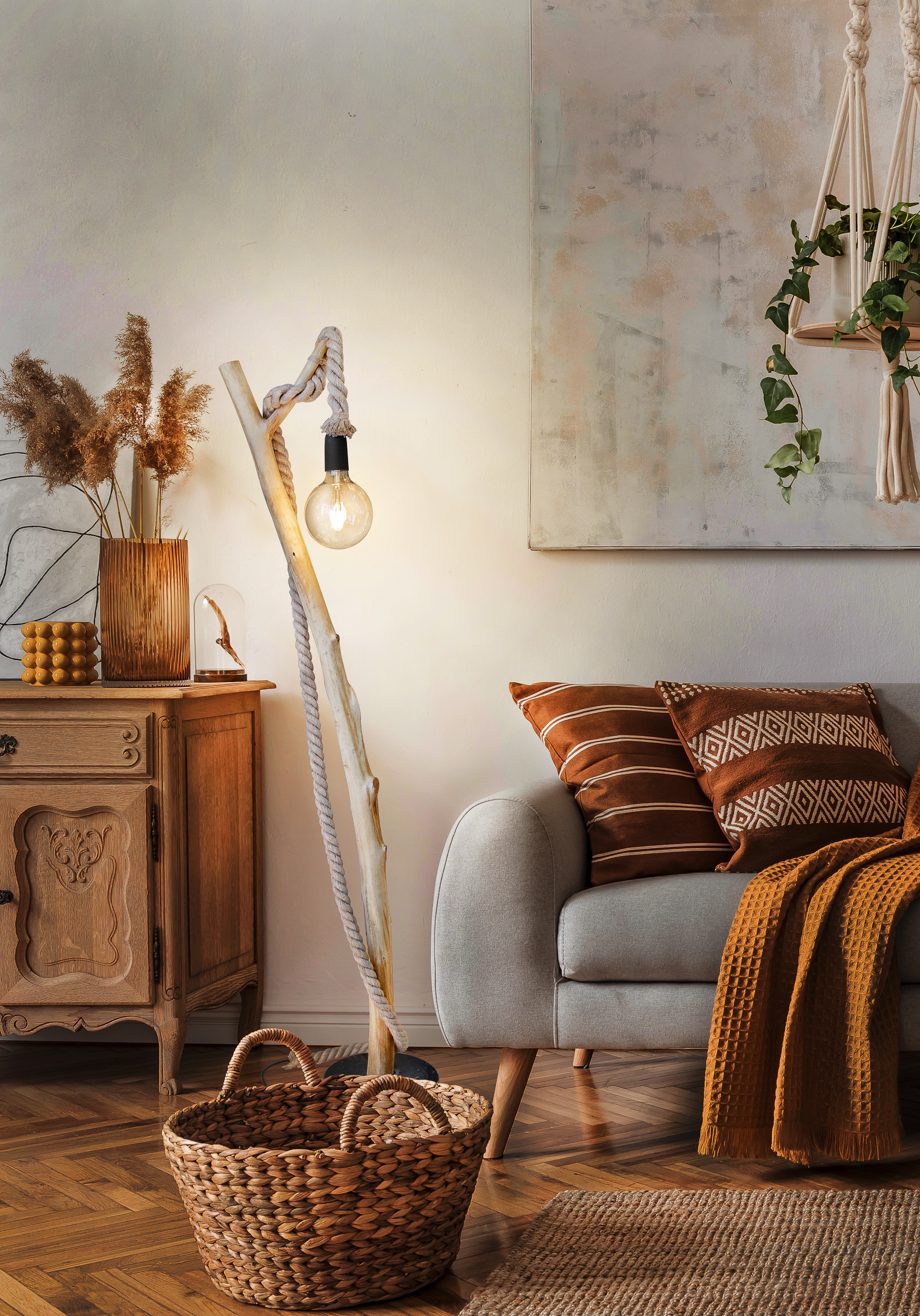 NOWA Stehlampe »NERIDA«, Leuchtmittel E27 | ohne Leuchtmittel, Stehleuchte Holz braun, 1x E27