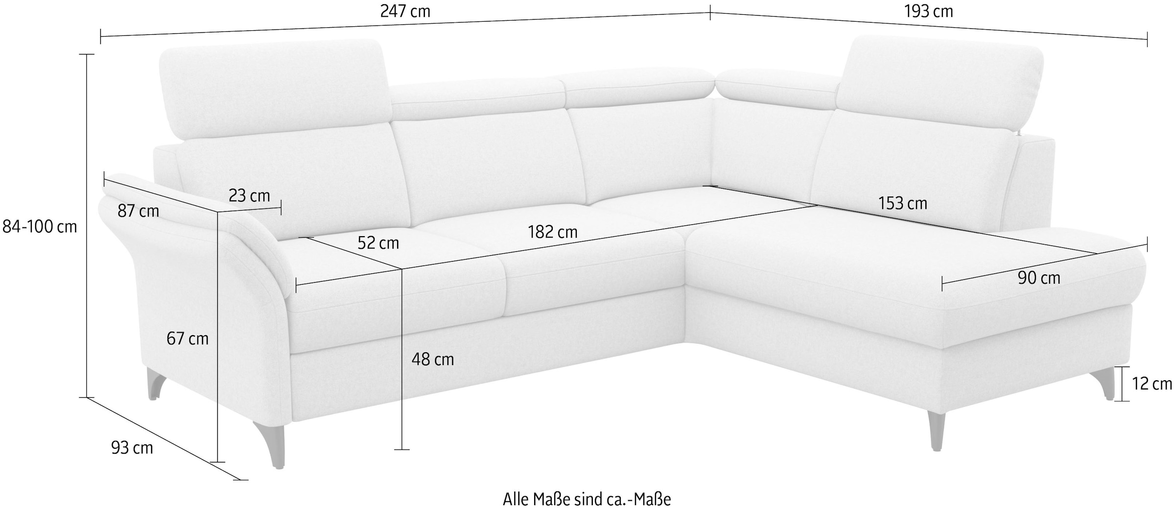 sit&more Ecksofa »Glendale, L-Form« inkl. Kopfteilverstellung, wahlweise mit Vorziehsitz und Bettkasten