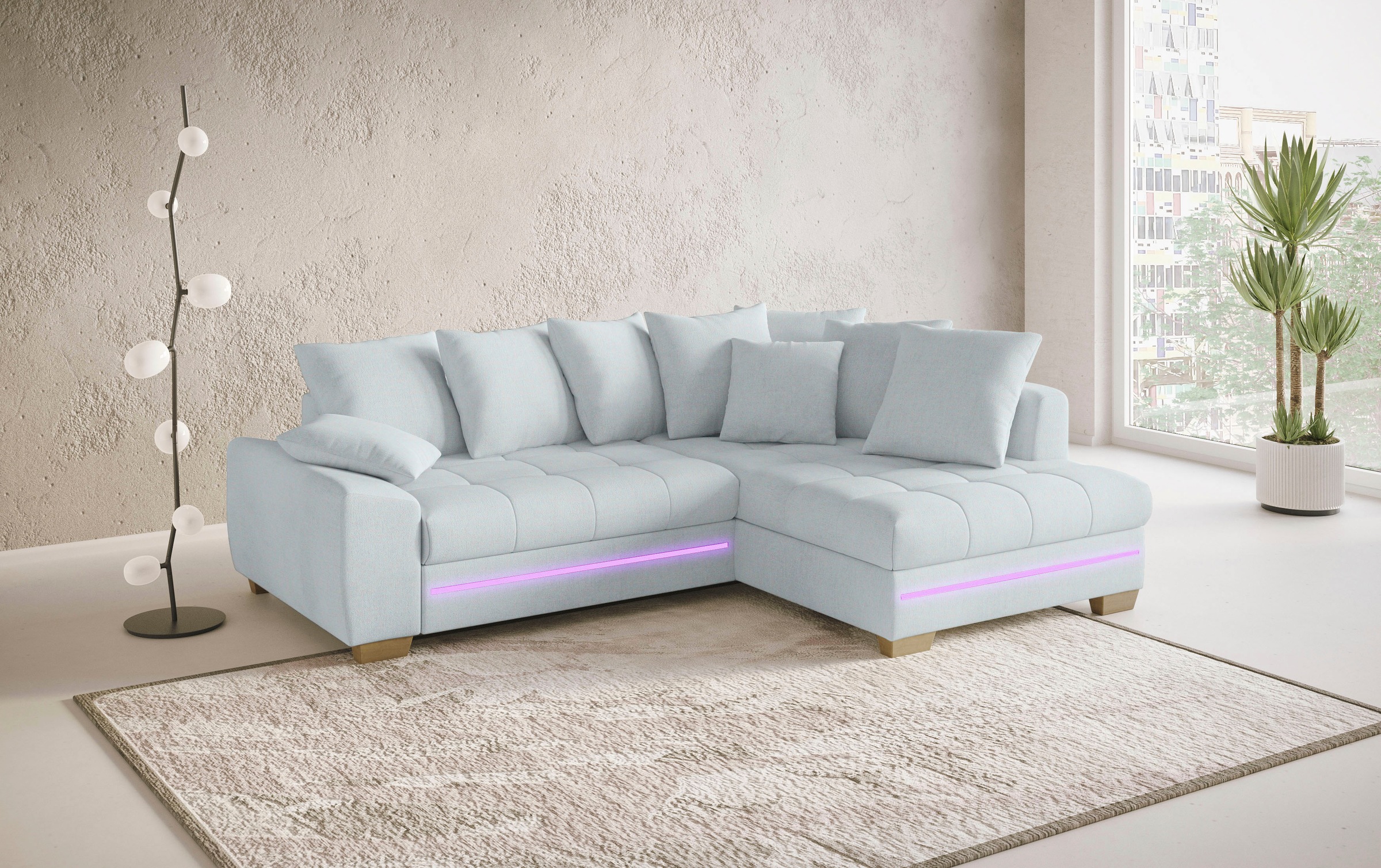 Mr. Couch Ecksofa »Nikita II, L-Form«, mit Kaltschaum, RGB-LED Beleuchtung, wahlweise mit Bett, Bettkasten