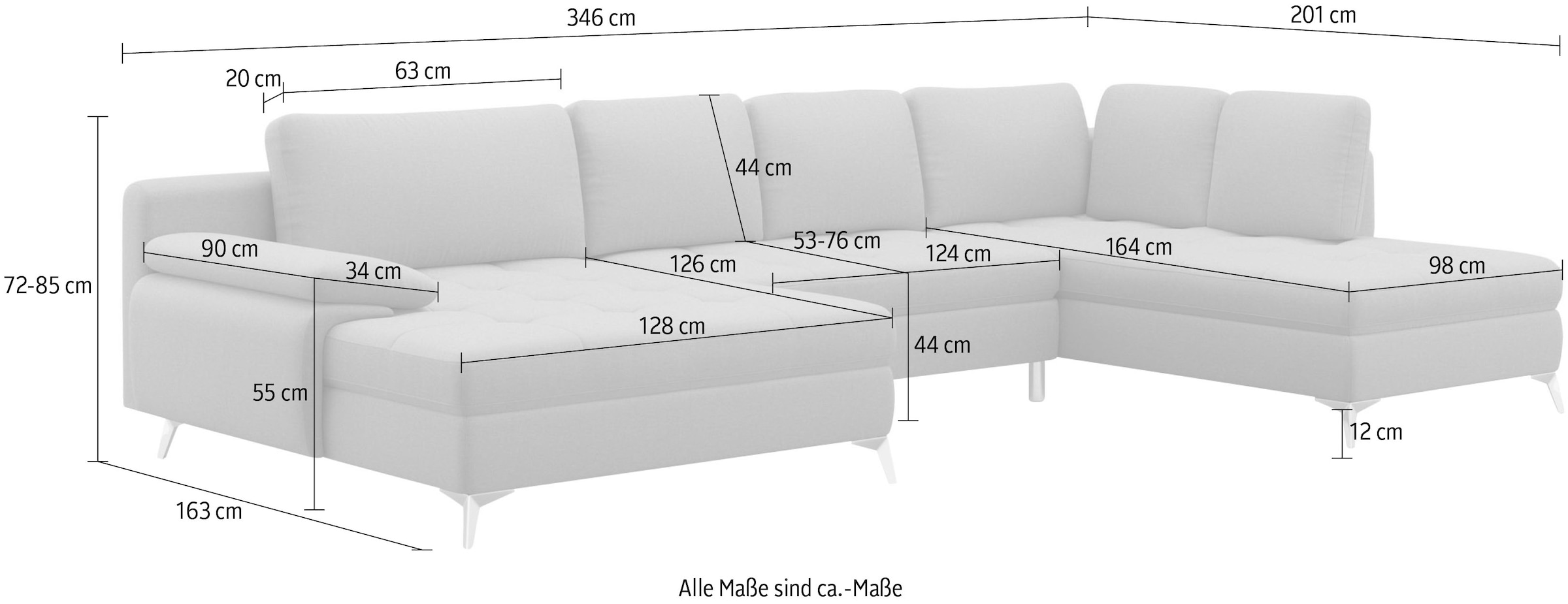 sit&more Wohnlandschaft »Latigo U-Form« mit Mega-Recamiere, wahlweise mit Bettfunktion und Bettkasten