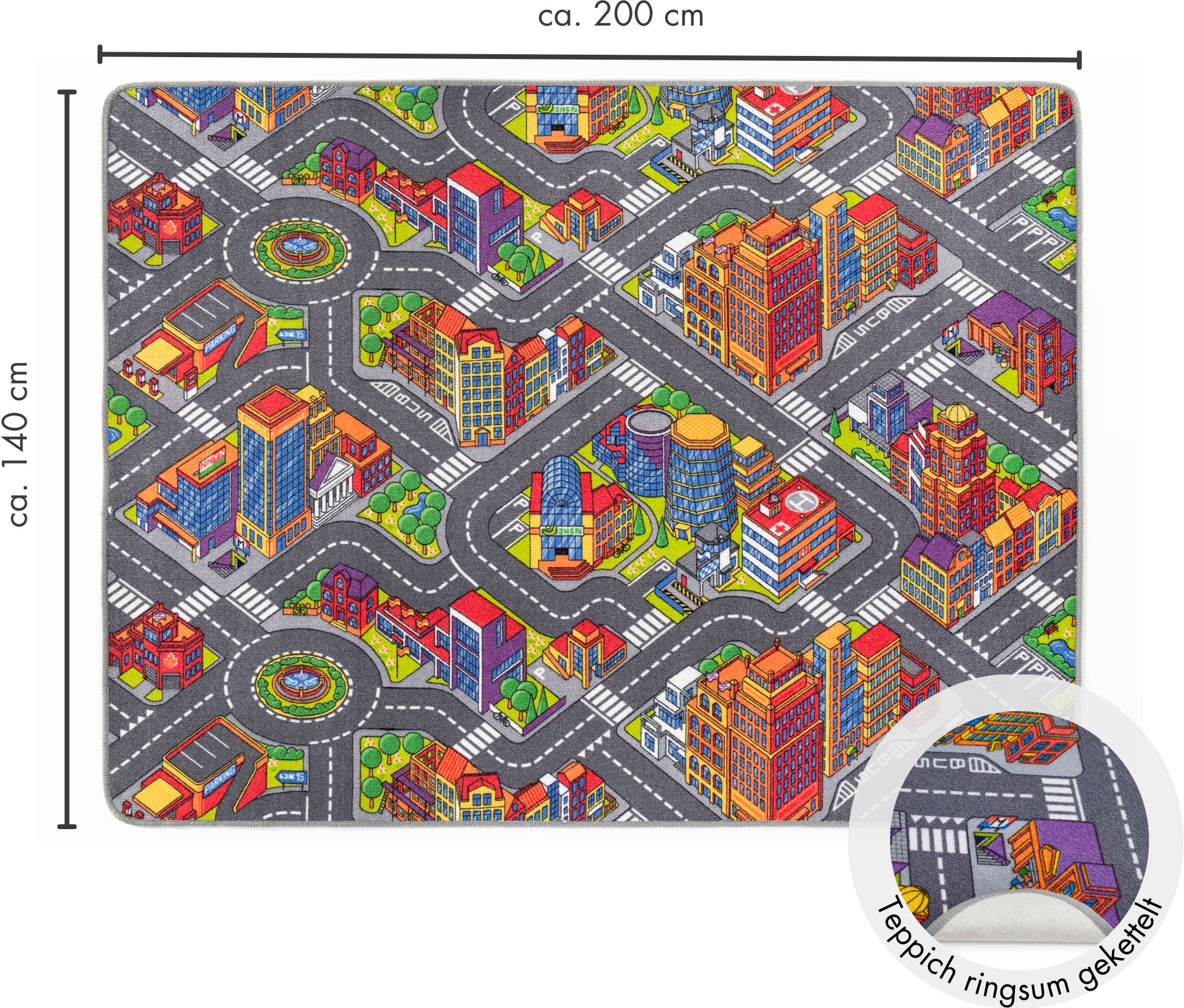 Kinderteppich »Big City/Sweet Village«, rechteckig, 7 mm Höhe, Straßen-Spiel-Teppich,...