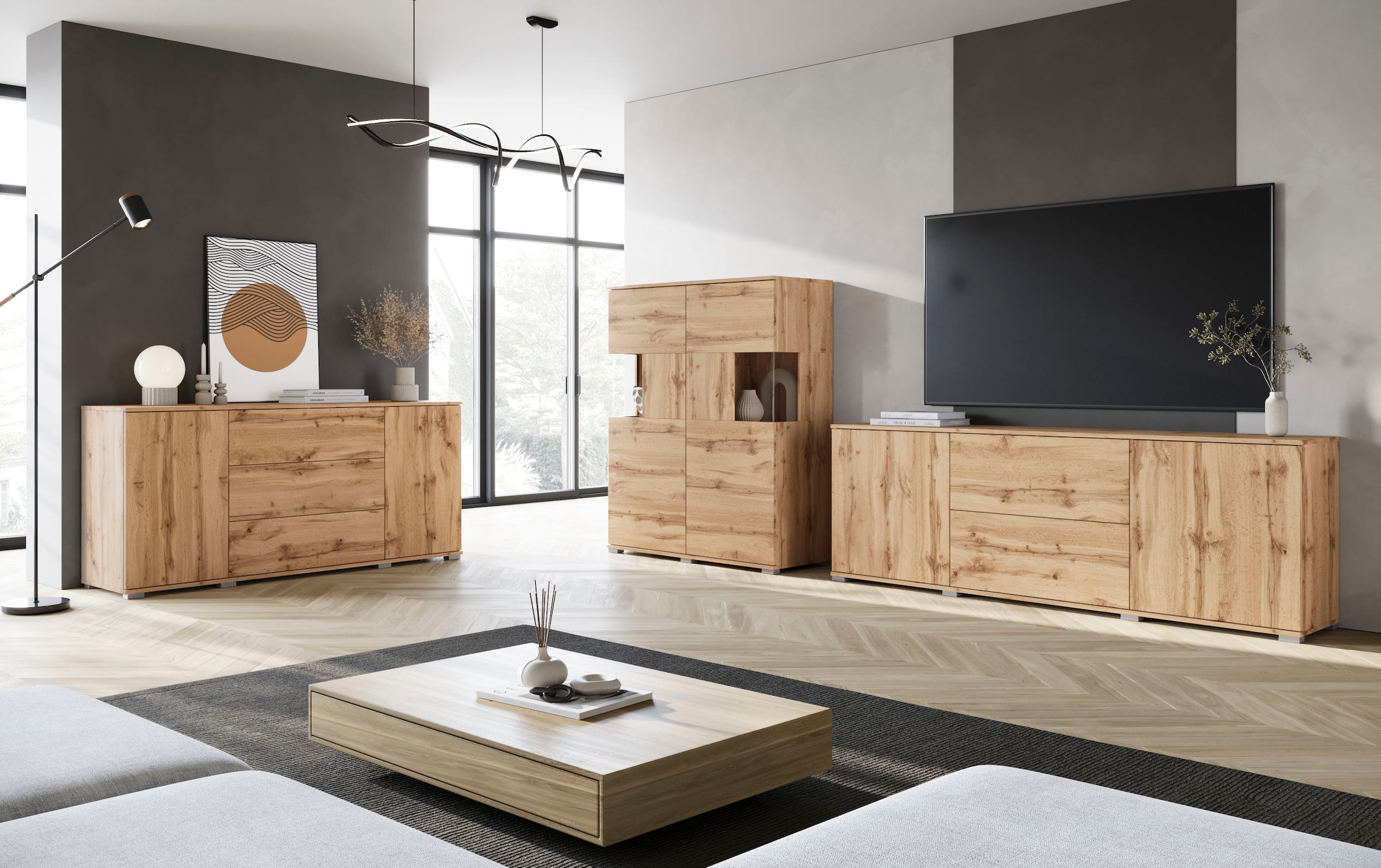 INOSIGN Sideboard »Kenia, Kommode für das Schlafzimmer/Wohnzimmer«, (1 St.), Modernes Sideboard mit 3 Schubladen und 4 Fächern, Breite 150 cm