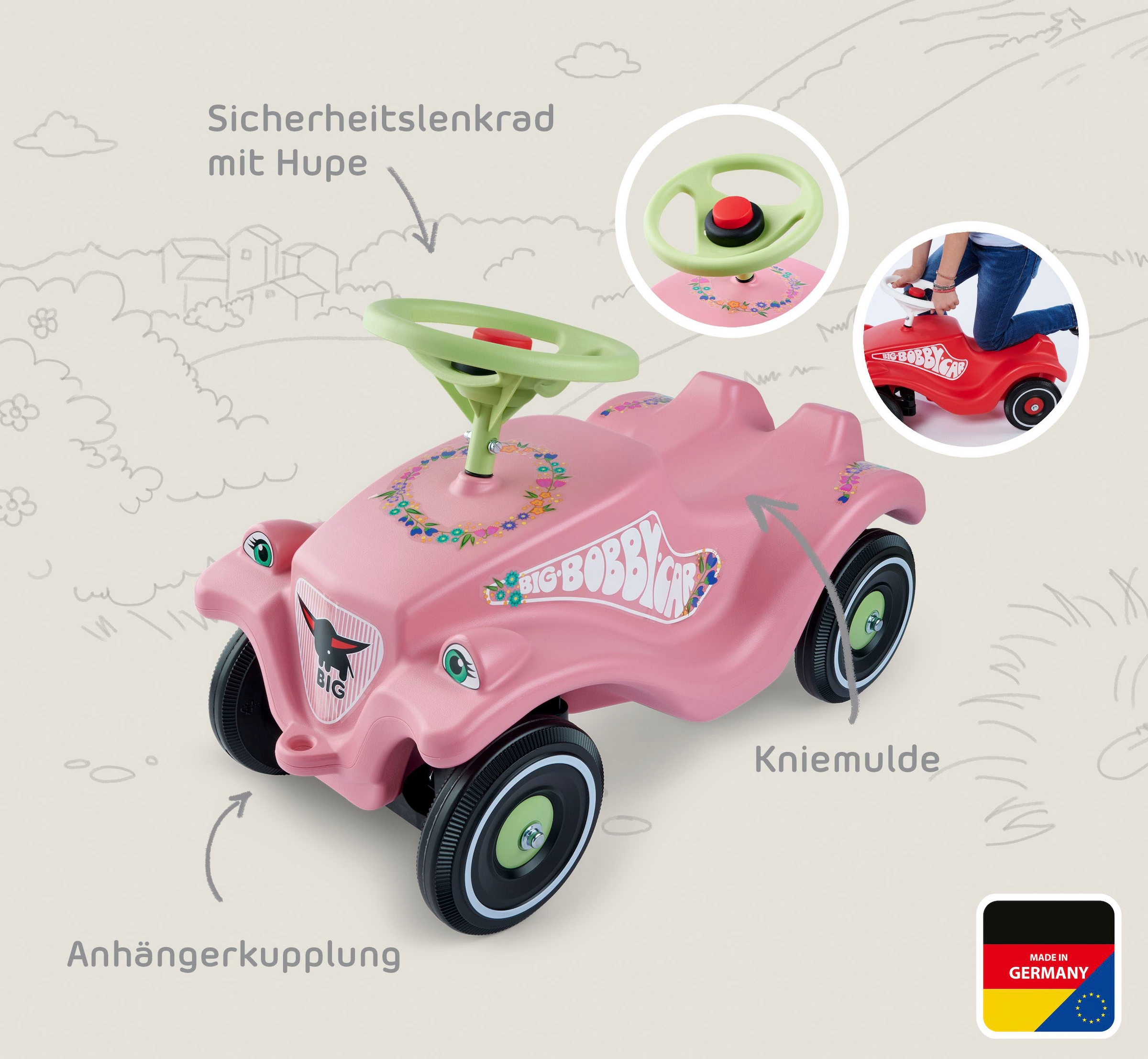 BIG Rutscherauto »BIG Bobby Car Classic Flower«, Made in Germany