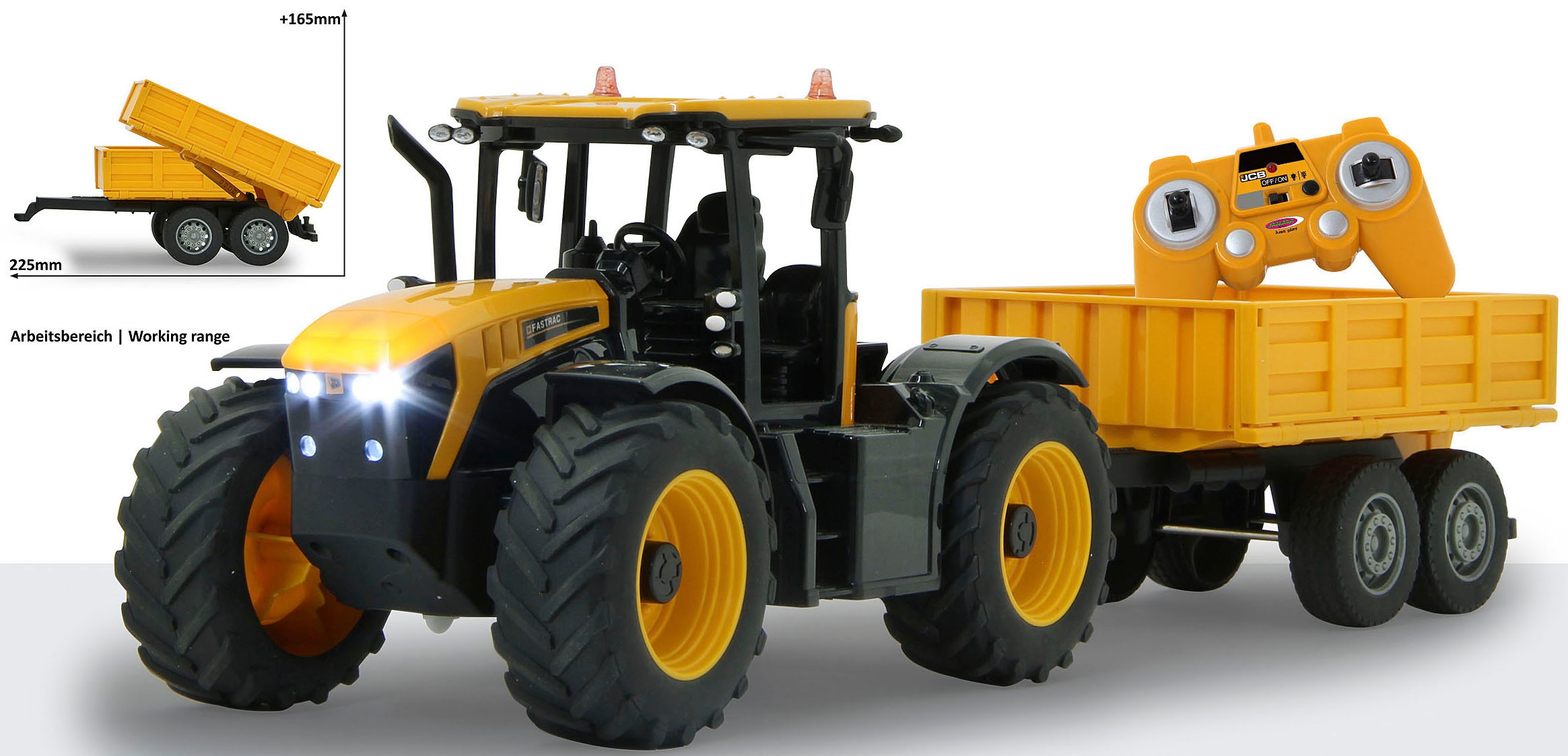 Jamara RC-Auto »JCB Fastrac Traktor mit Kippanhänger 1:24 - 2,4 GHz«, mit LED-Lichtern