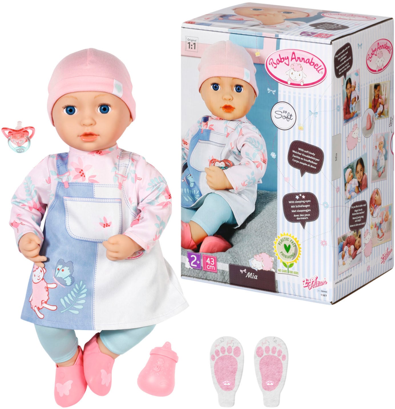 Baby Annabell Babypuppe »Mia, 43 cm«, mit Schlafaugen und Schnuller