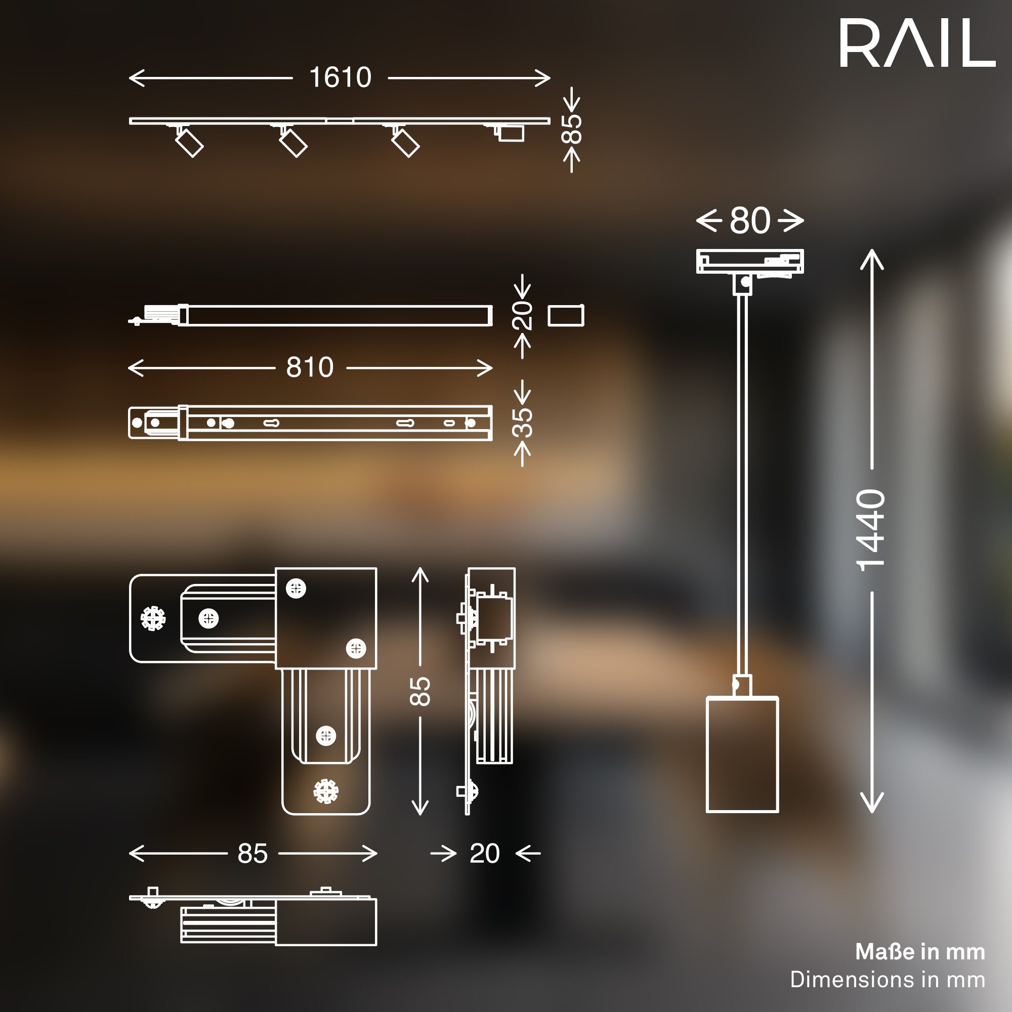 Briloner Leuchten Schienensystem-Sets »RAIL« GU10 5 Stk. Schienensystem Rail 2,25 m Schwarz max.9W Decke Wohnzimmer Büro Küche