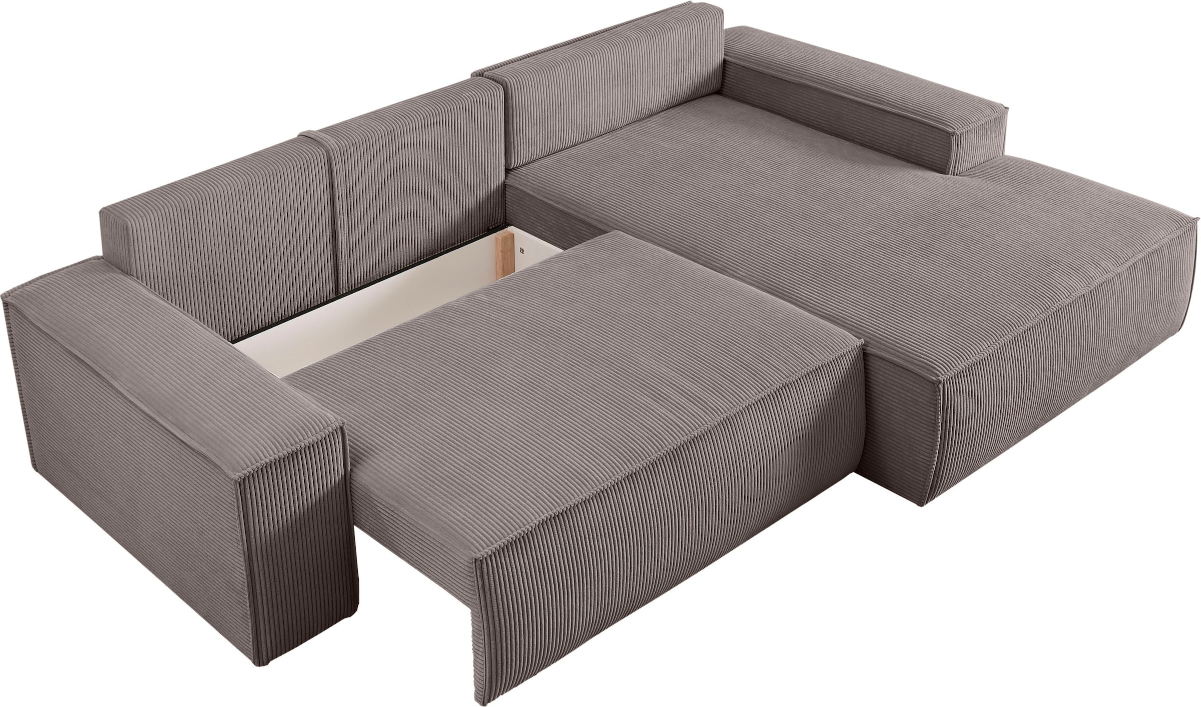 Home affaire Ecksofa »SHERWOOD Schlafsofa 267 cm, L-Form,«, Schlaffunktion mit Bettkasten (210x136 cm), Cord, Vintage, Samtvelours