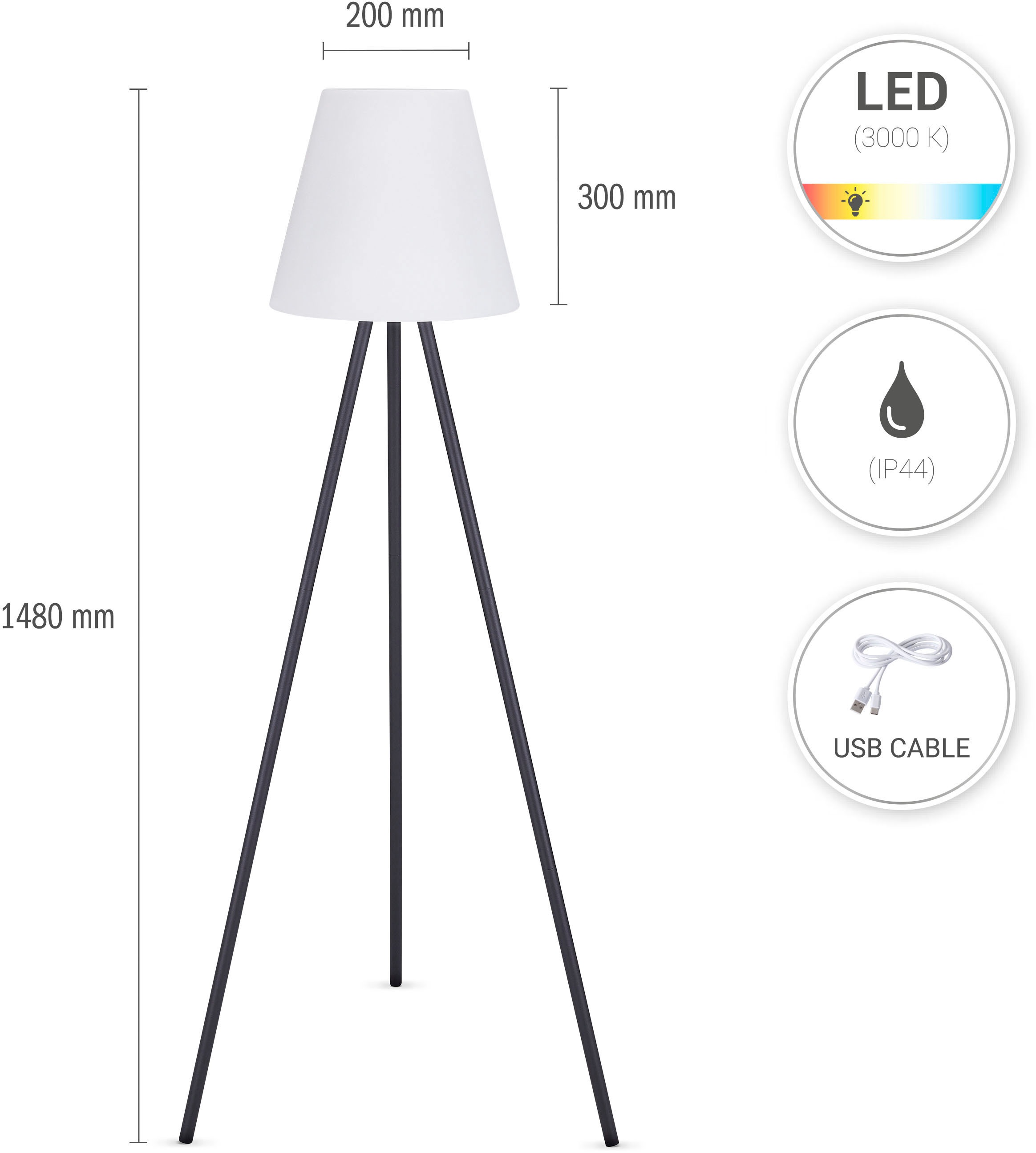 Paco Home Stehlampe »ROBIN« LED-Board LED Stehlampe Industrie In- und Outdoor Akku Garten  Terasse