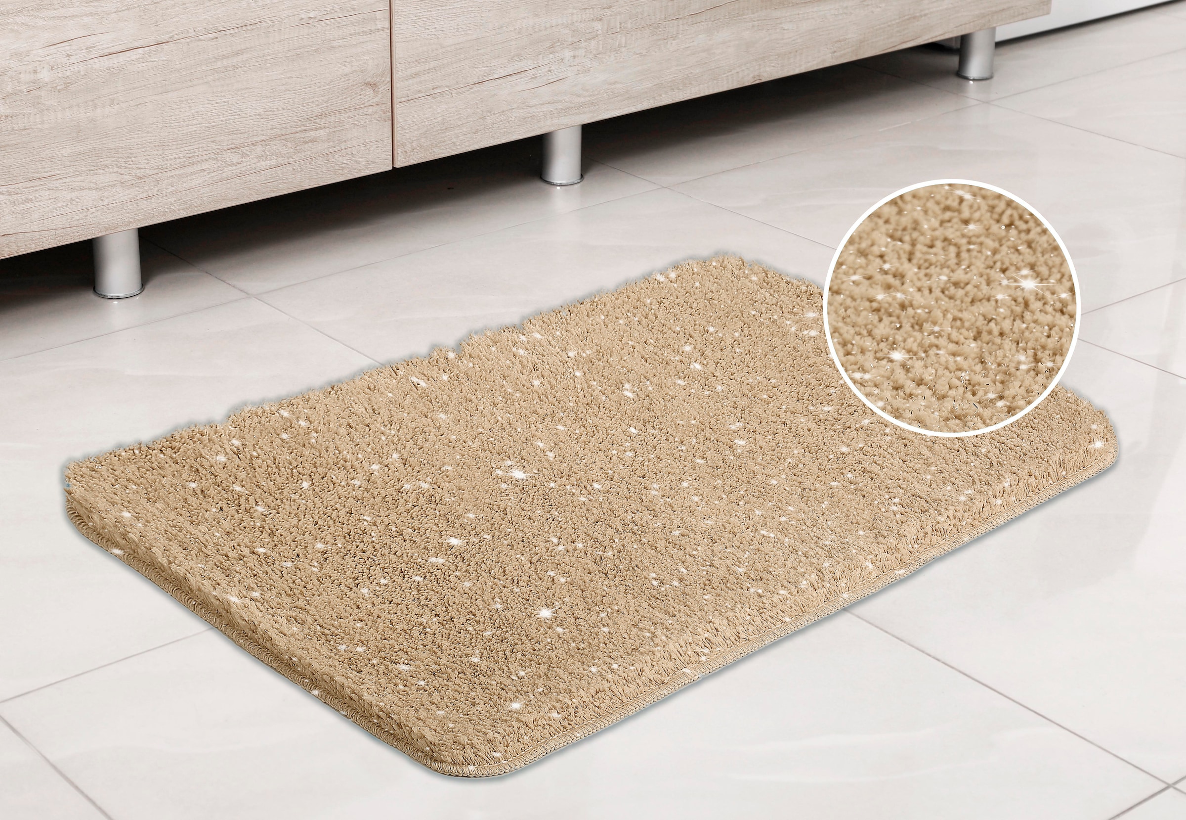 my home Badematte »Glitzer«, rutschhemmend beschichtet, fußbodenheizungsgeeignet-schnell trocknend-strapazierfähig, Badteppich, Akzente durch Glitzer-Garn