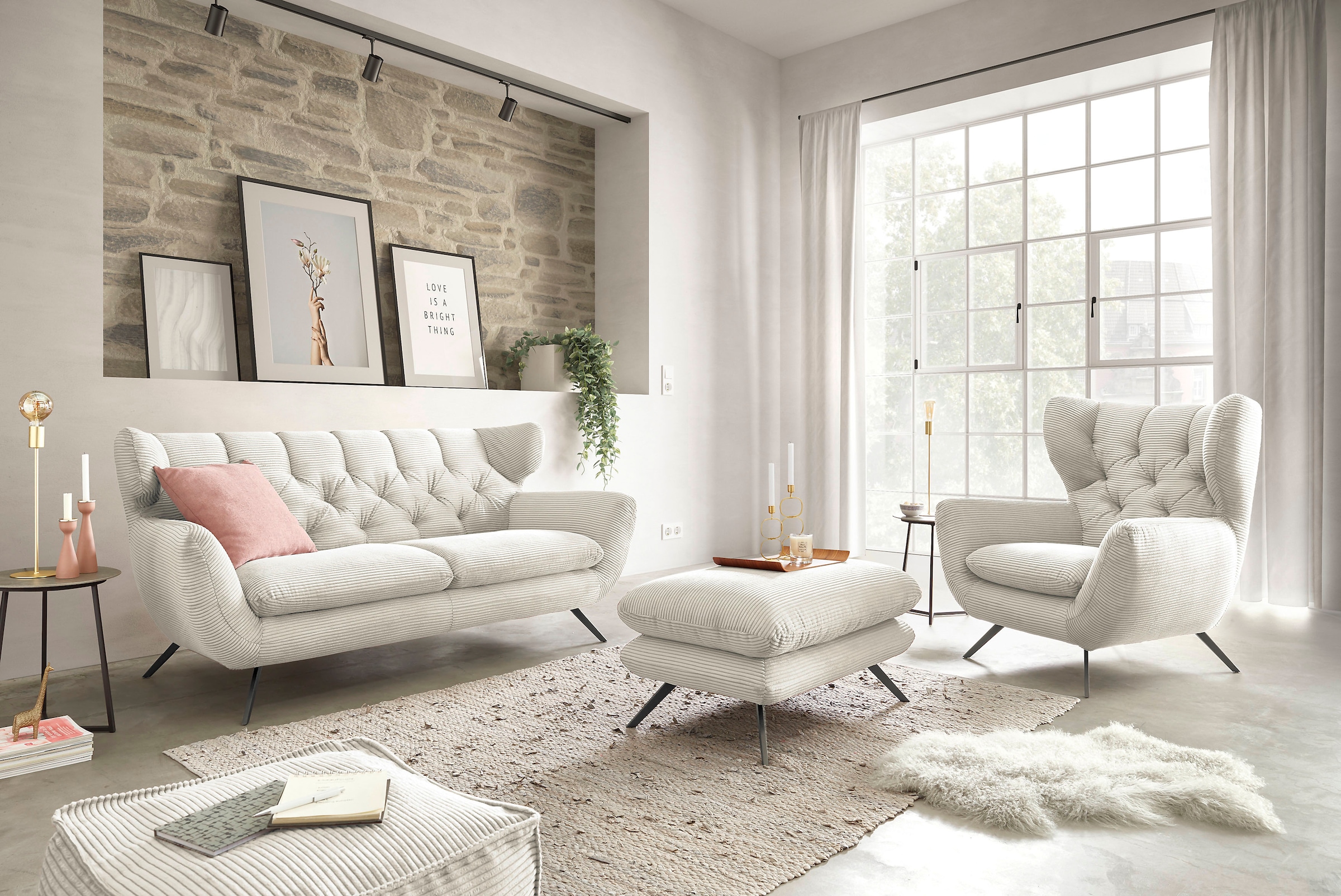 3C Candy 2,5-Sitzer »Beatrice, extravagantes Megasofa, bequem, Küchensofa« mit Rückensteppung im Rautenmuster,  in Samt Optik oder in Breitcord