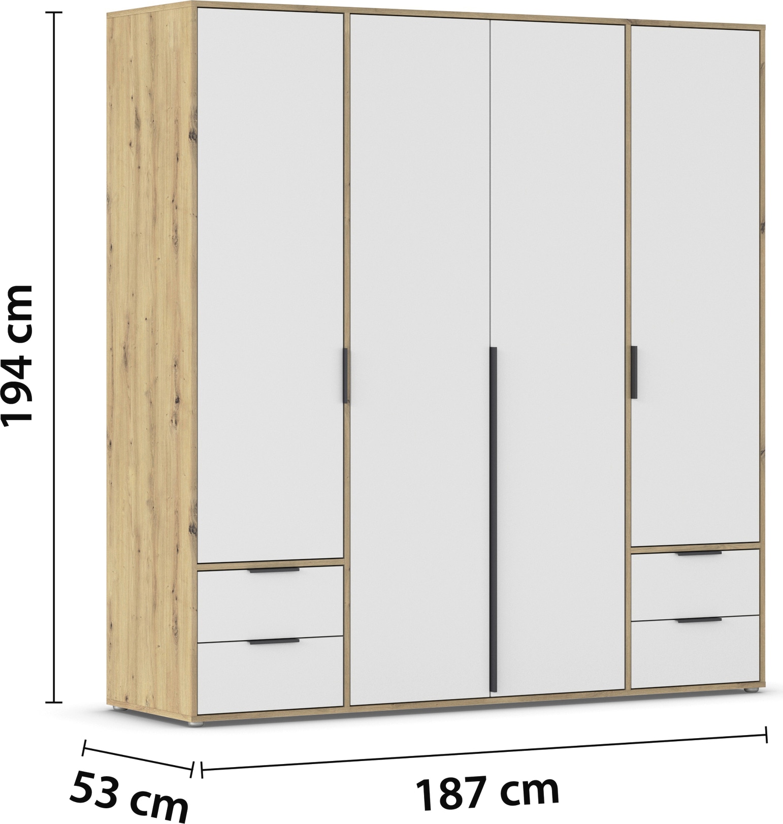 rauch Drehtürenschrank »Kleiderschrank Schrank Garderobe Wäscheschrank NAGATA viel Stauraum«, (in 3 verschiedenen Ausstattungen BASIC/CLASSIC/PREMIUM), mit Schubladen sowie Stangengriffen TOPSELLER MADE IN GERMANY