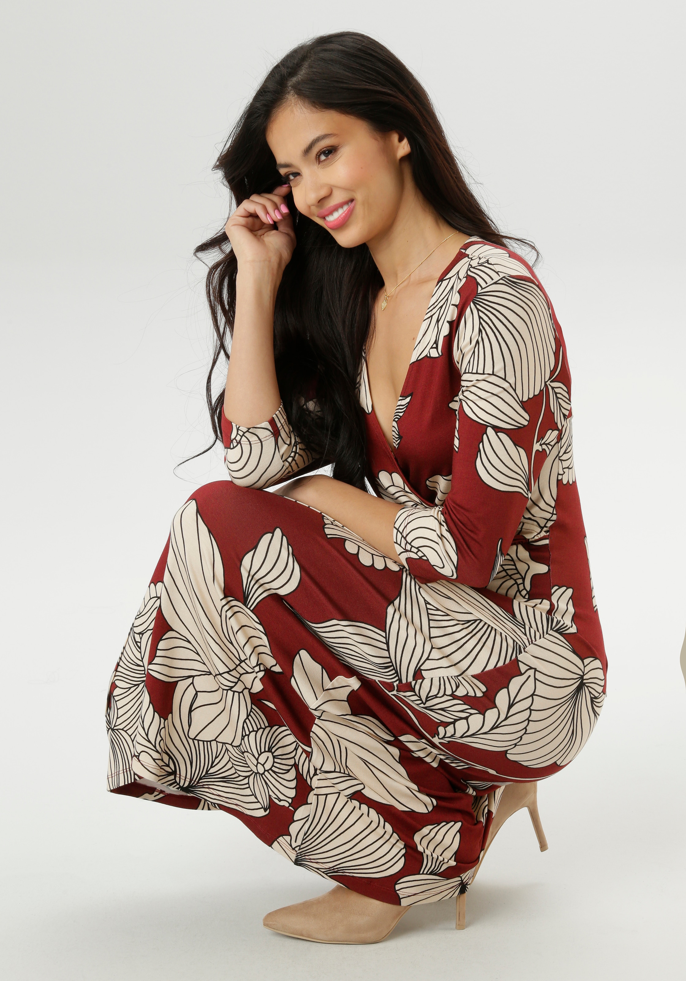 Aniston SELECTED Jerseykleid, mit V-Ausschnitt in Wickel-Optik - NEUE KOLLEKTION