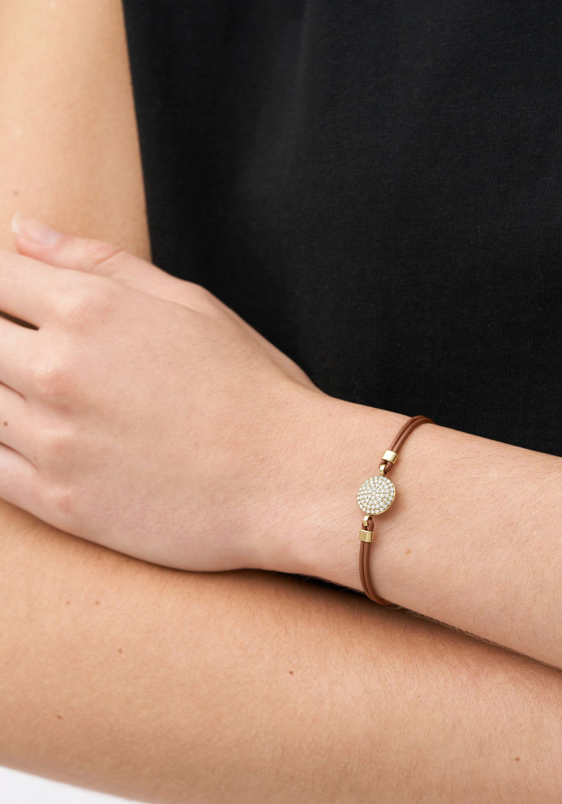 Fossil Armband »SADIE GLITZ DISC, JF04545710«, mit Glassteinen