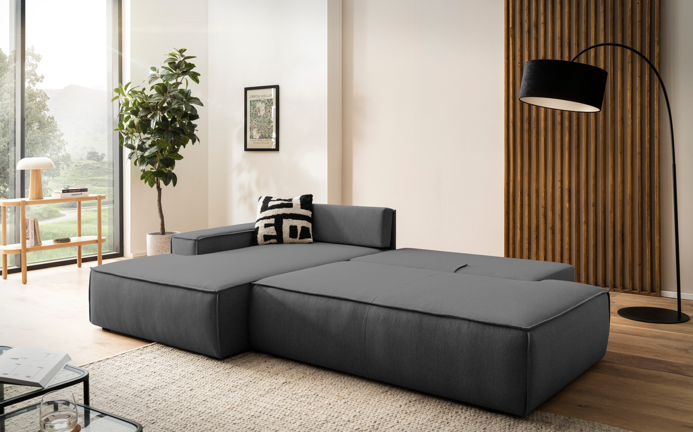 Home affaire Ecksofa »SHERWOOD, Schlafsofa in L-Form offen (275cm), Cord, Leinenoptik«, Schlaffunktion und Bettkasten, Kedernaht, hoher Sitz- & Liegekomfort