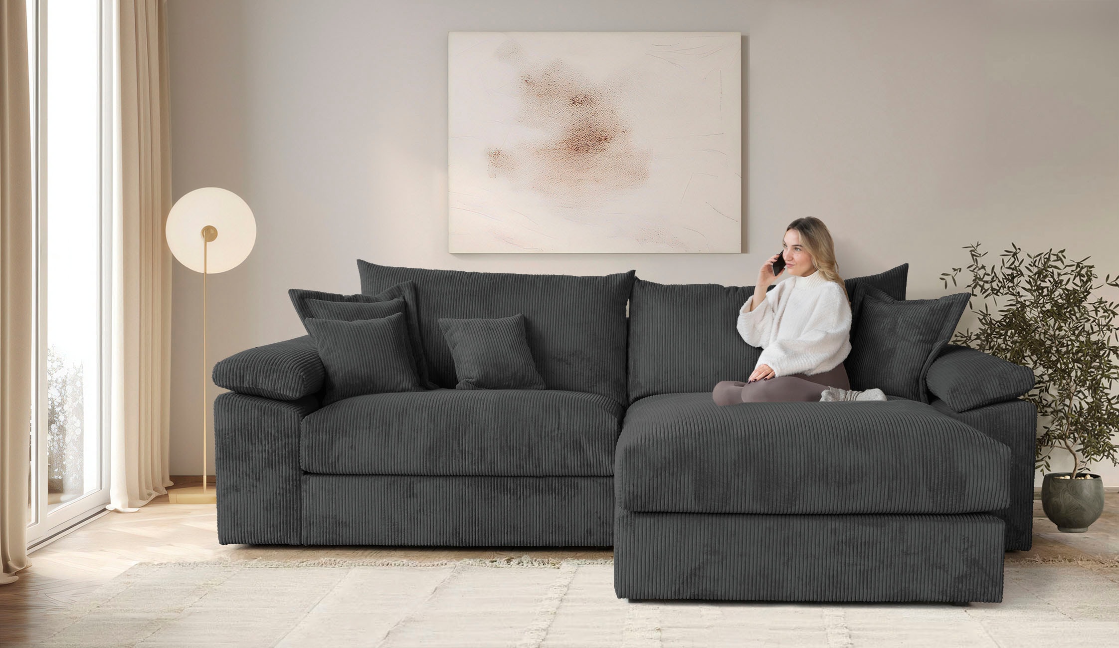 OTTO home Ecksofa "Soft&Cosy XXL L-Form, B: 303 cm - OTTO. Verlässliche Qualität." Mega-Sofa, Cord oder Chenille-Struktur, mit Federkern & 4 Zierkissen