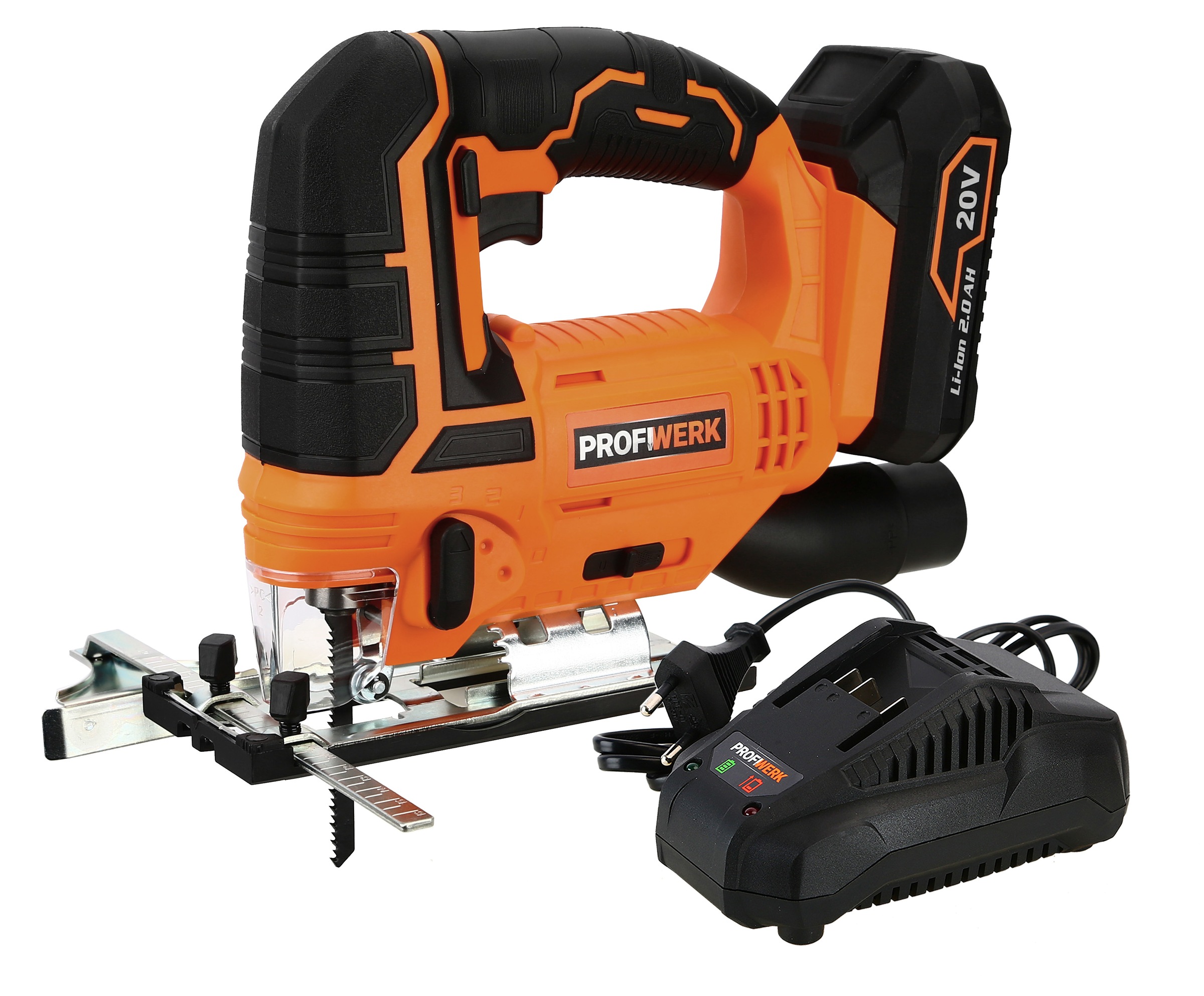 Profiwerk Akku-Stichsäge »PWSTS-01-Kit20V, Schnittleistung 80/12/5 mm«, 2,0Ah Akku, Netzteil