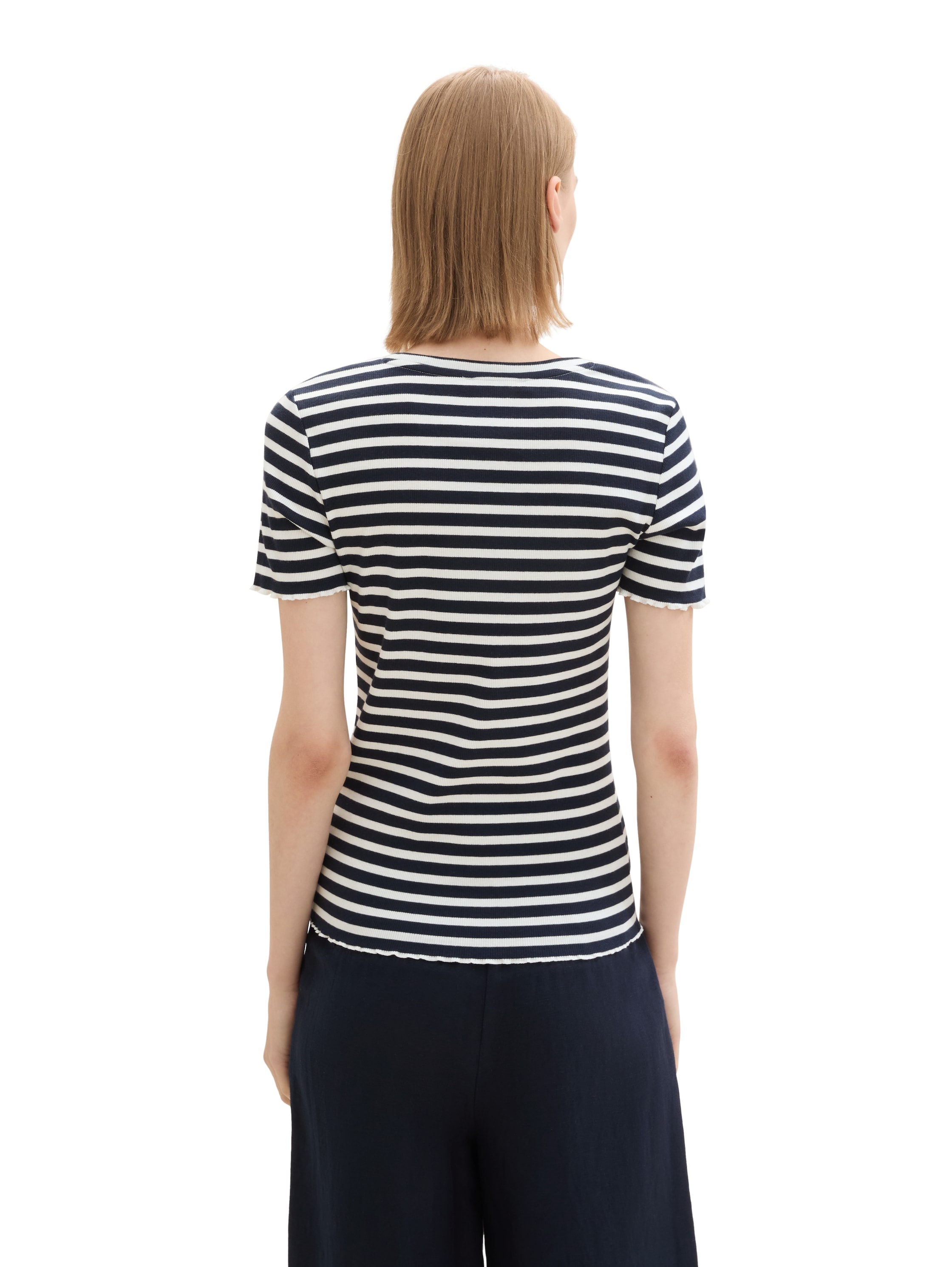 TOM TAILOR Denim T-Shirt, (Packung, 2 tlg.), im Doppelpack mit Rippstruktur und gekräuselten Kanten