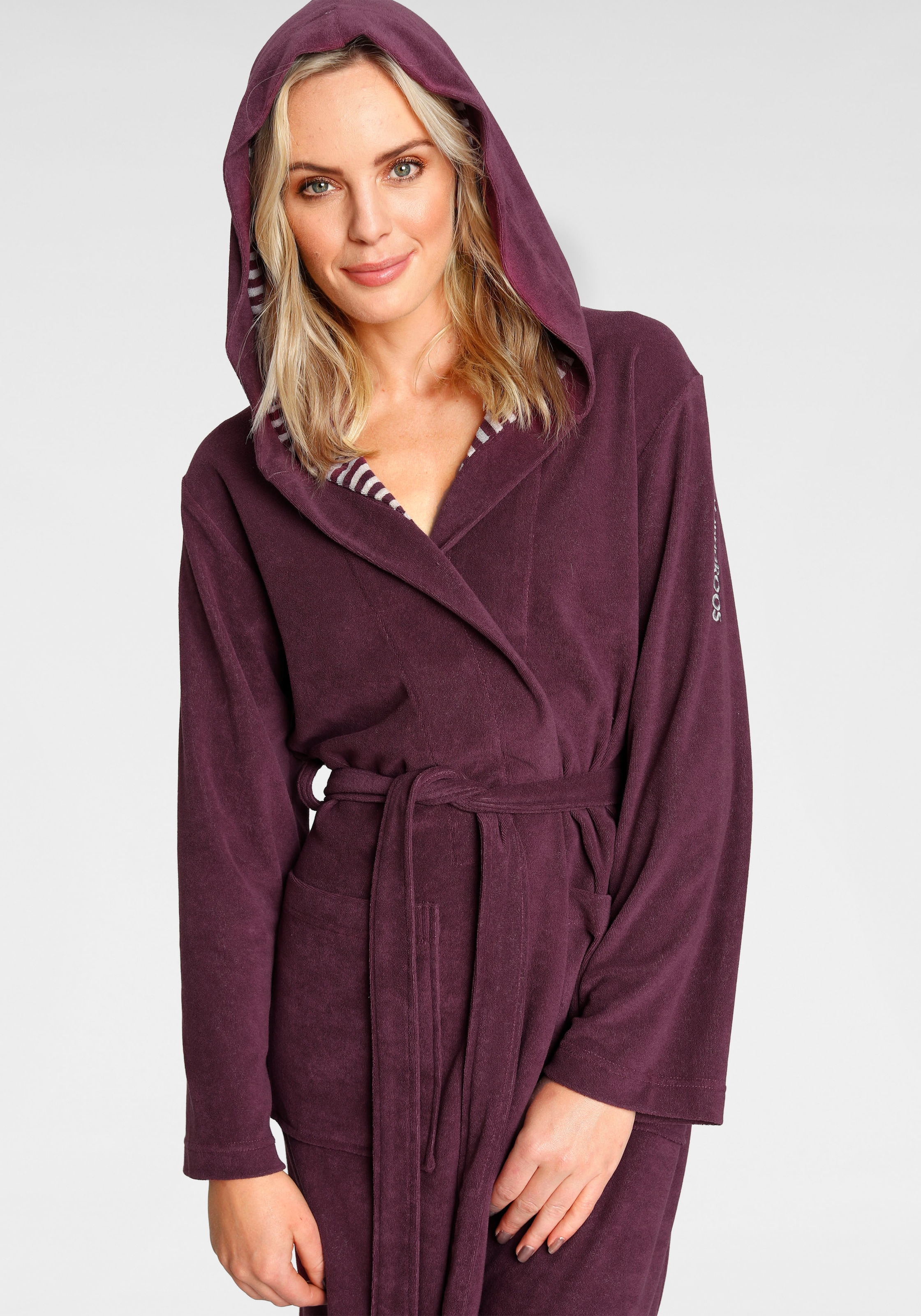 KangaROOS Damenbademantel »Dalia, ideal für Sauna & Spa, Hotelbademantel, Morgenmantel«, (1 St.), Uni-Farben und innen mit Streifen, Bademantel mit Taschen, XS-3XL