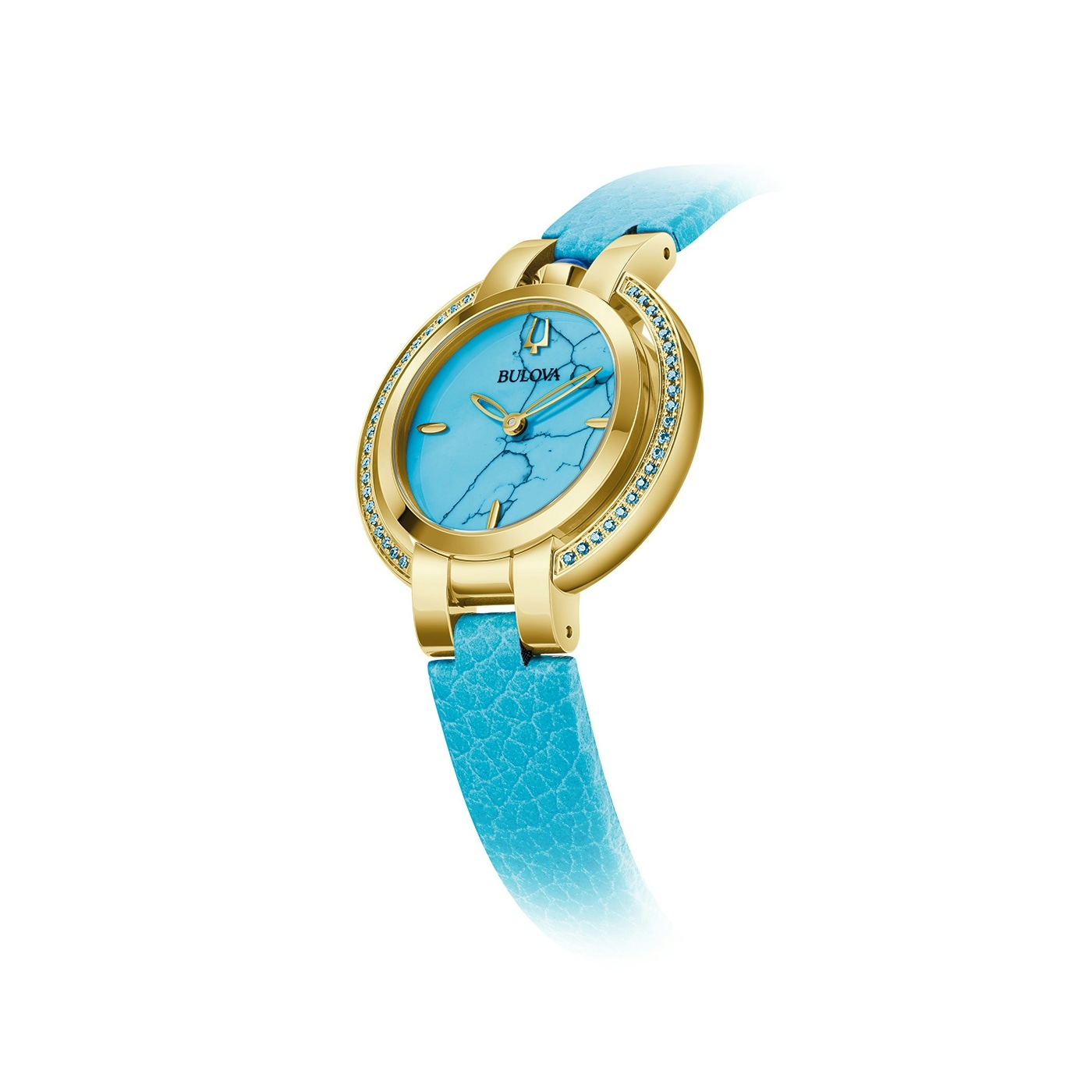 Bulova Quarzuhr »Rubaiyat« Armbanduhr, Damenuhr, Lederarmband, analog, Türkis