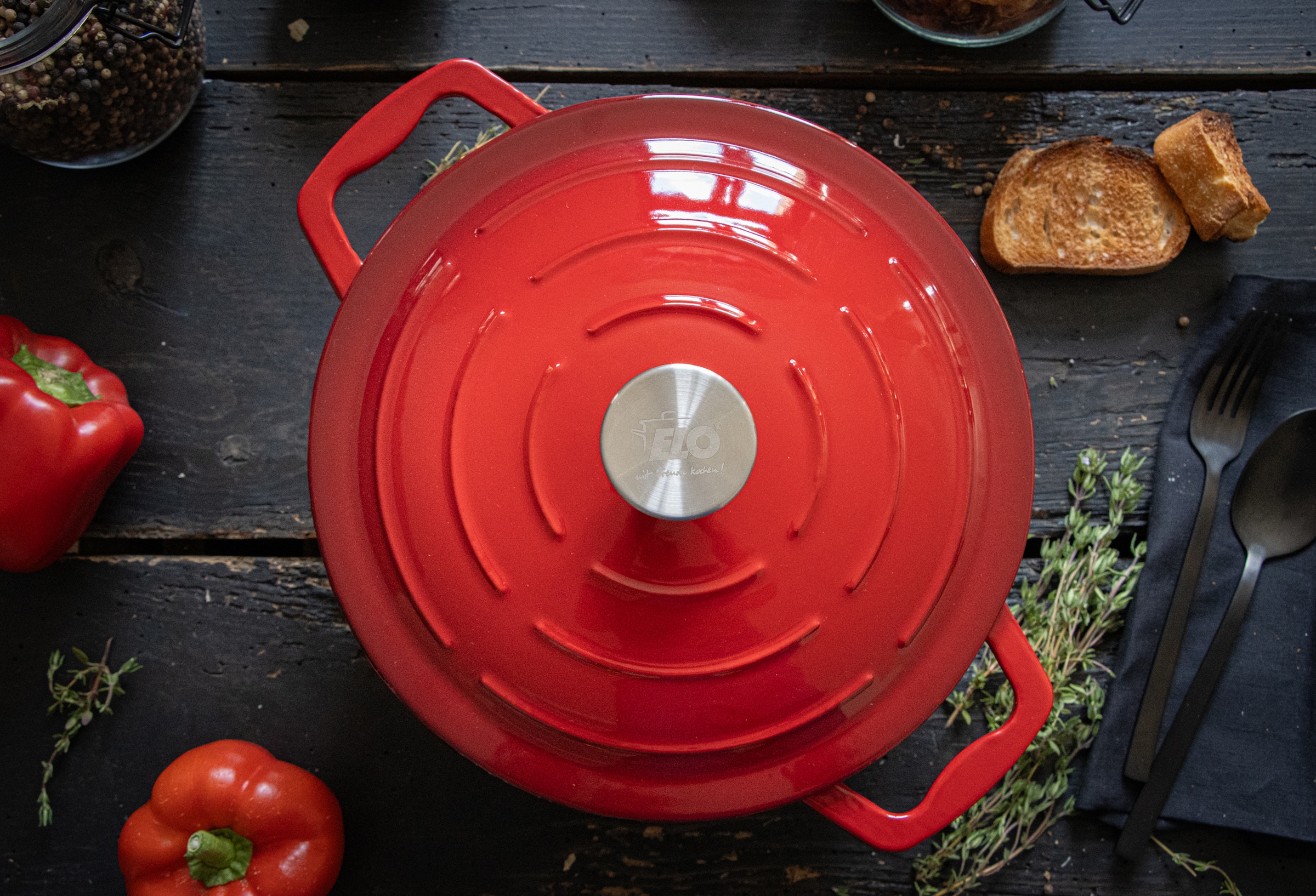 Elo Kochtopf »Kirschrot Gusseisen Topf  26 cm« Topf inkl. Deckel, 2 Stk. tlg. Edelstahl | Gusseisen