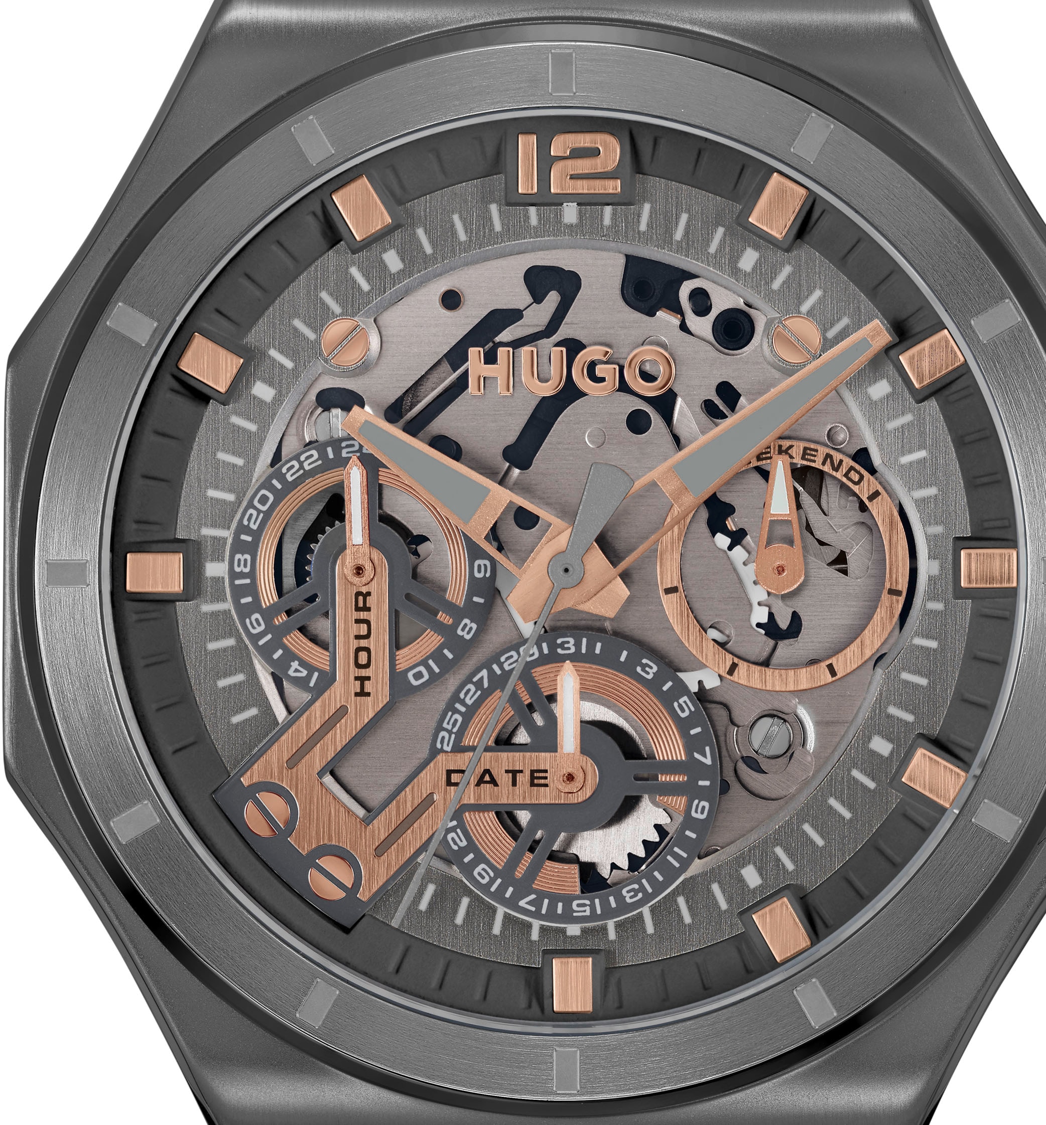 HUGO Multifunktionsuhr »#GRAIL SKELETON«, Armbanduhr, Quarzuhr, Herrenuhr, Datum, Edelstahlarmband