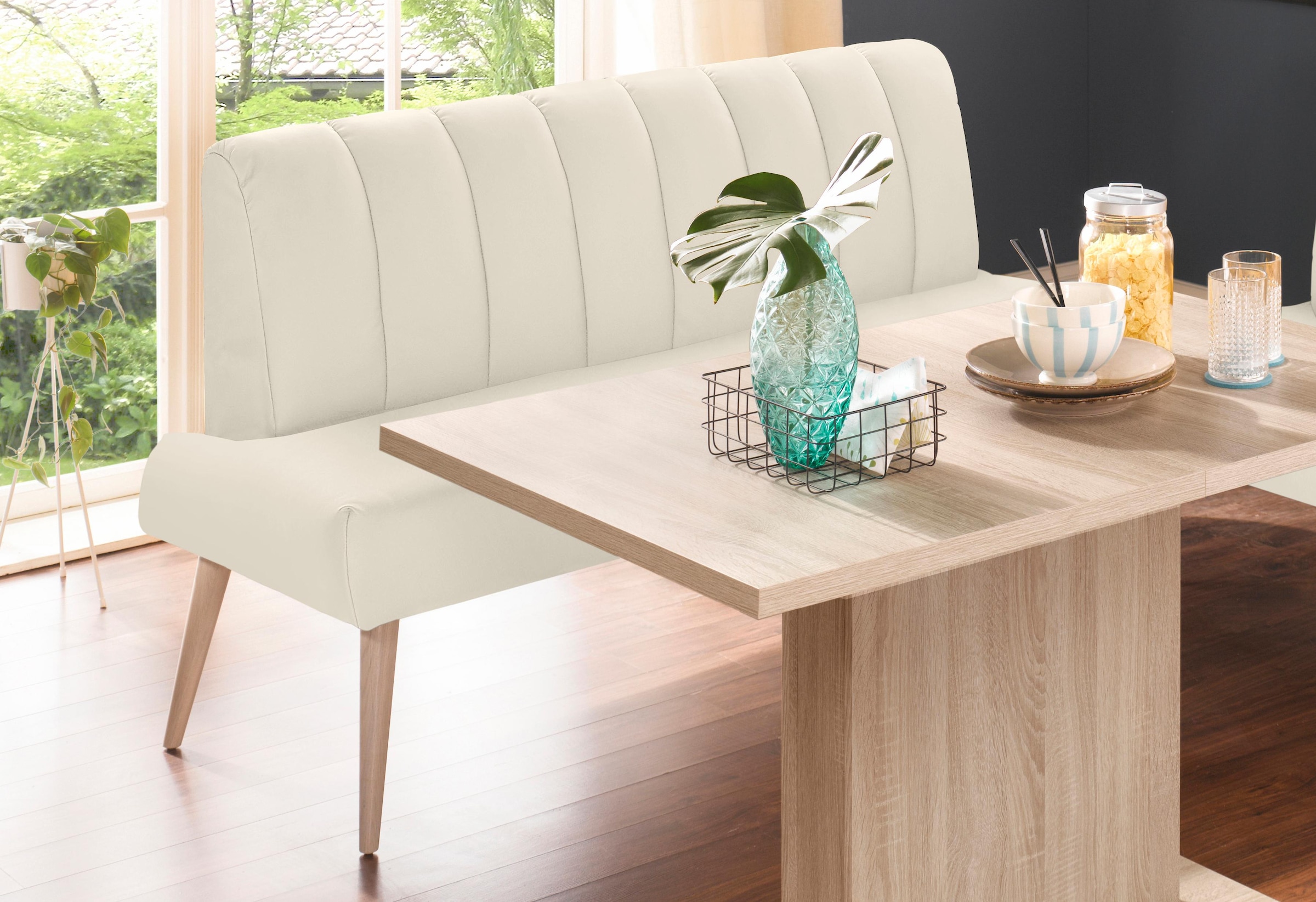 exxpo - sofa fashion Sitzbank »Costa, moderne Rückensteppung, bequem und elegant, hoher Holzfuß«, hochwertige Detailverarbeitung, Frei im Raum stellbar