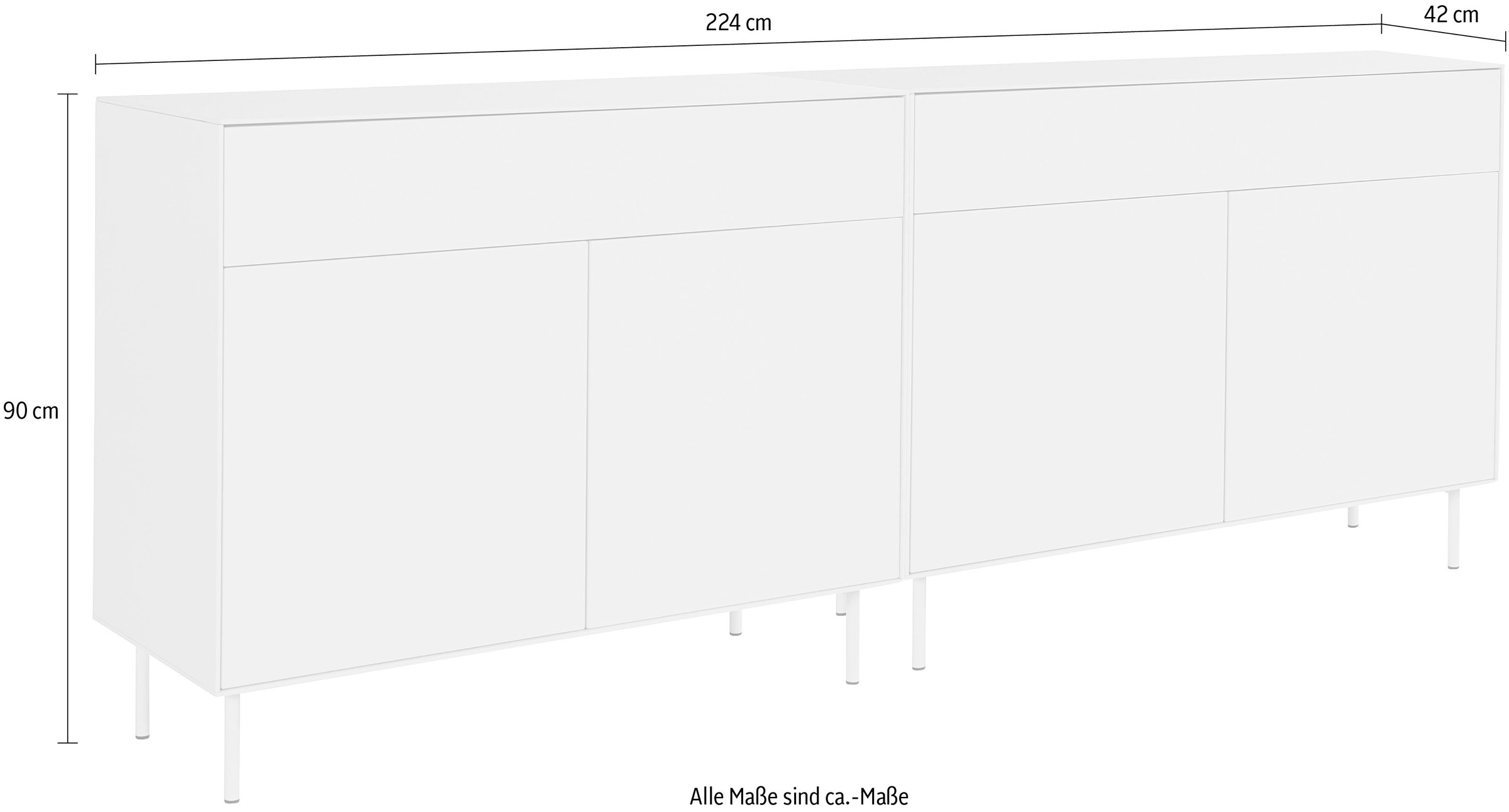 LeGer Home by Lena Gercke Sideboard »Essentials«, (2 St.), Breite: 224cm, MDF lackiert, Push-to-open-Funktion